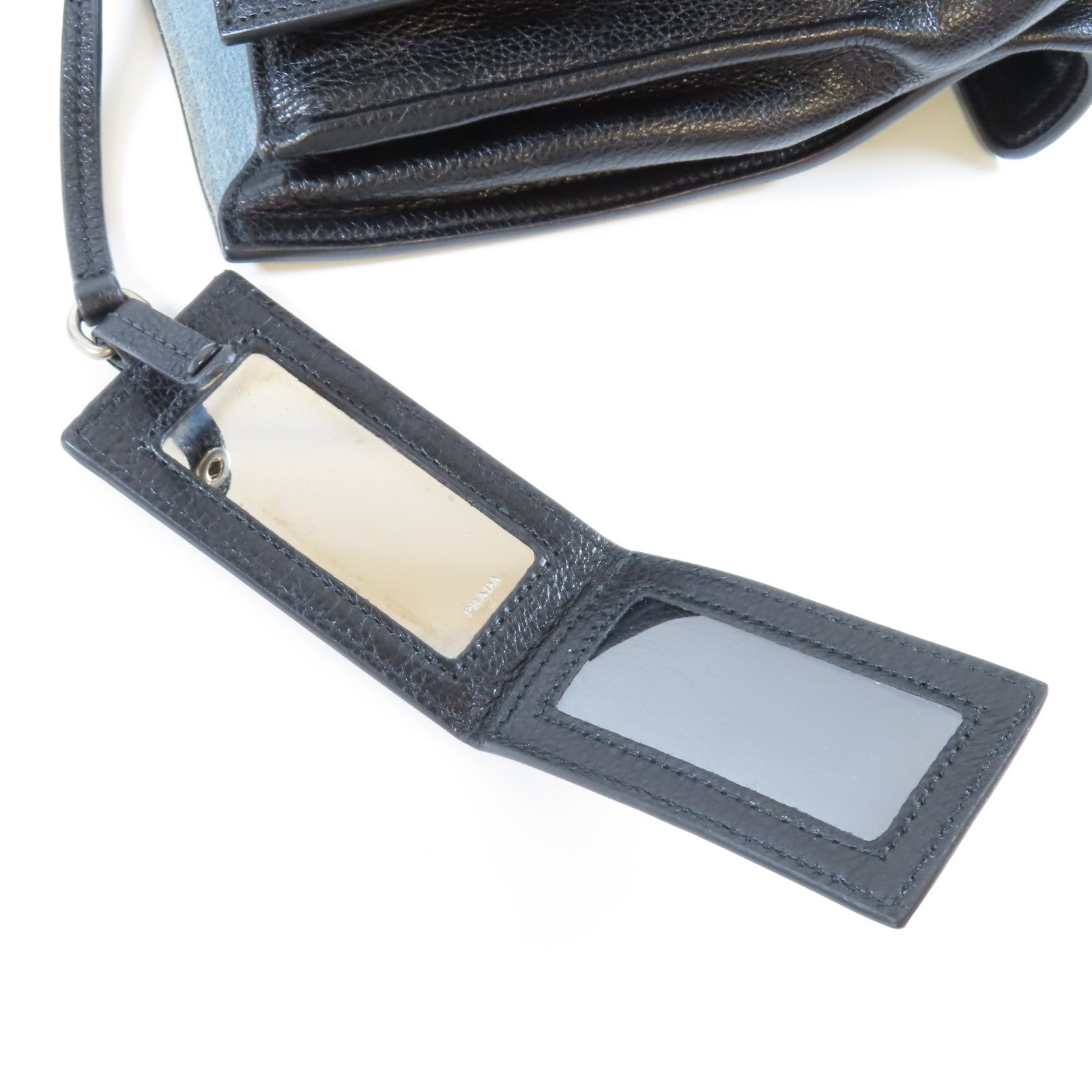 PRADA 牛皮皮革Grace銀扣肩背袋黑色