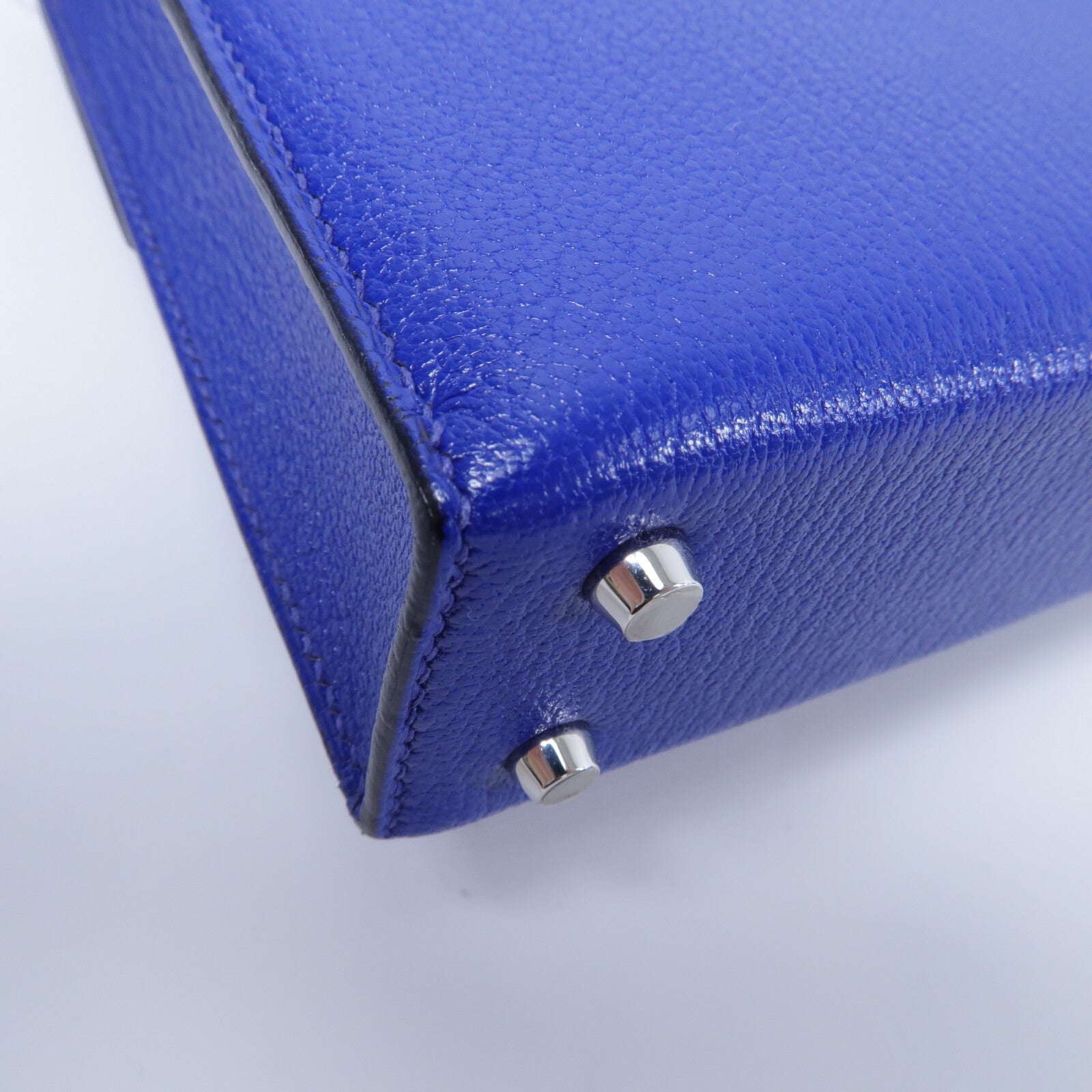 HERMES Chevre皮革Verrou Mini鏈帶肩背袋Bleu Electrique