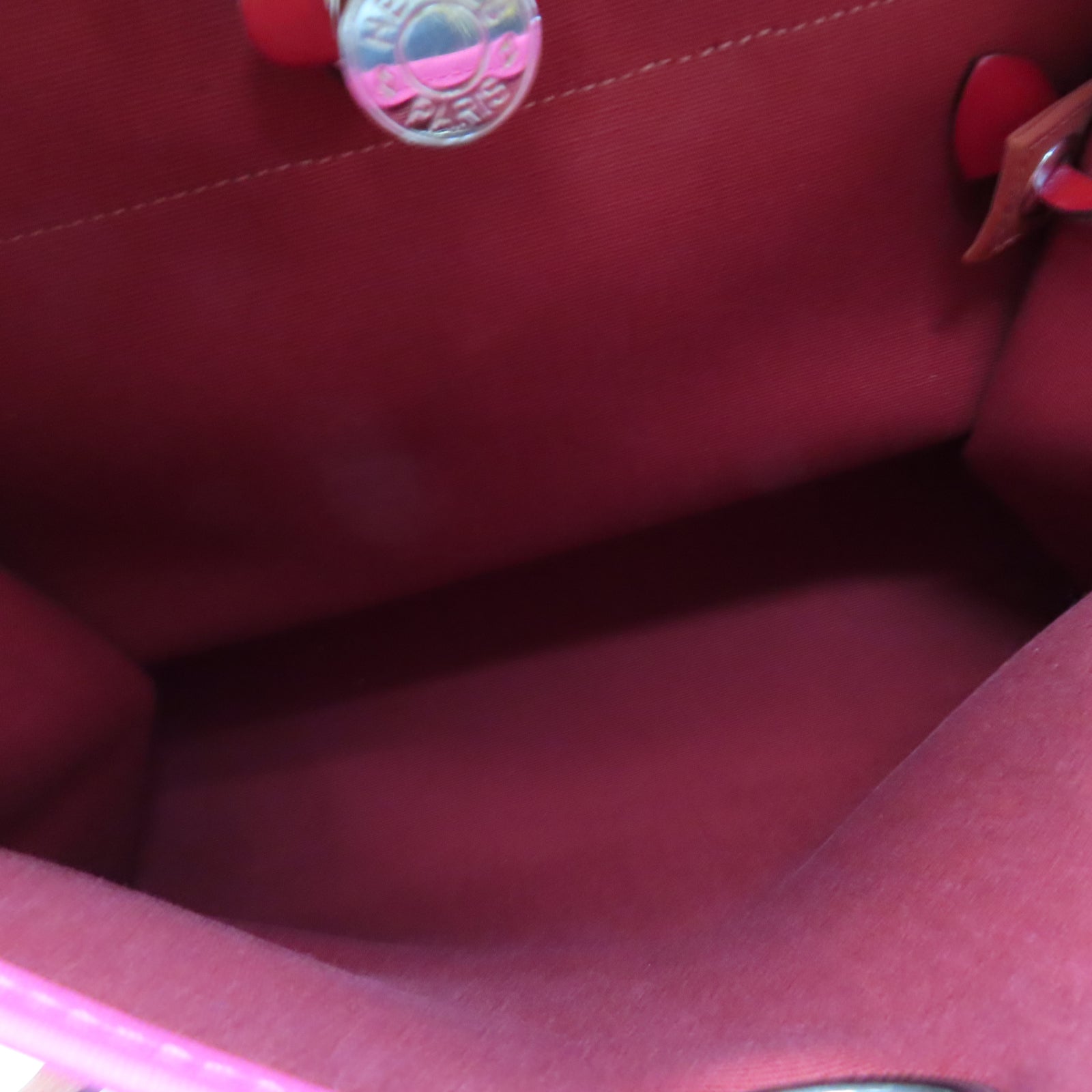 HERMES 【激減優惠】帆布Herbag PM銀扣手挽肩背兩用袋Rouge Piment/紅色