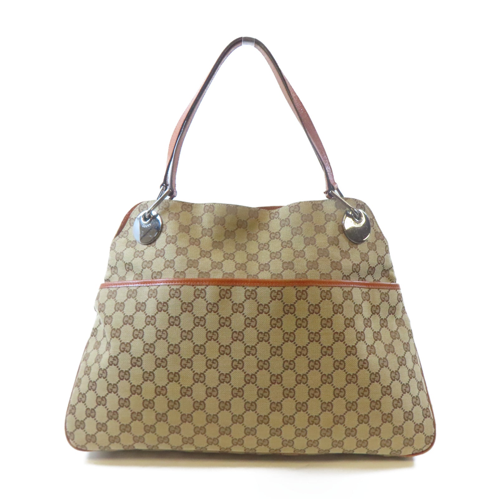 GUCCI 帆布Shoulder Bag銀扣肩背袋啡色
