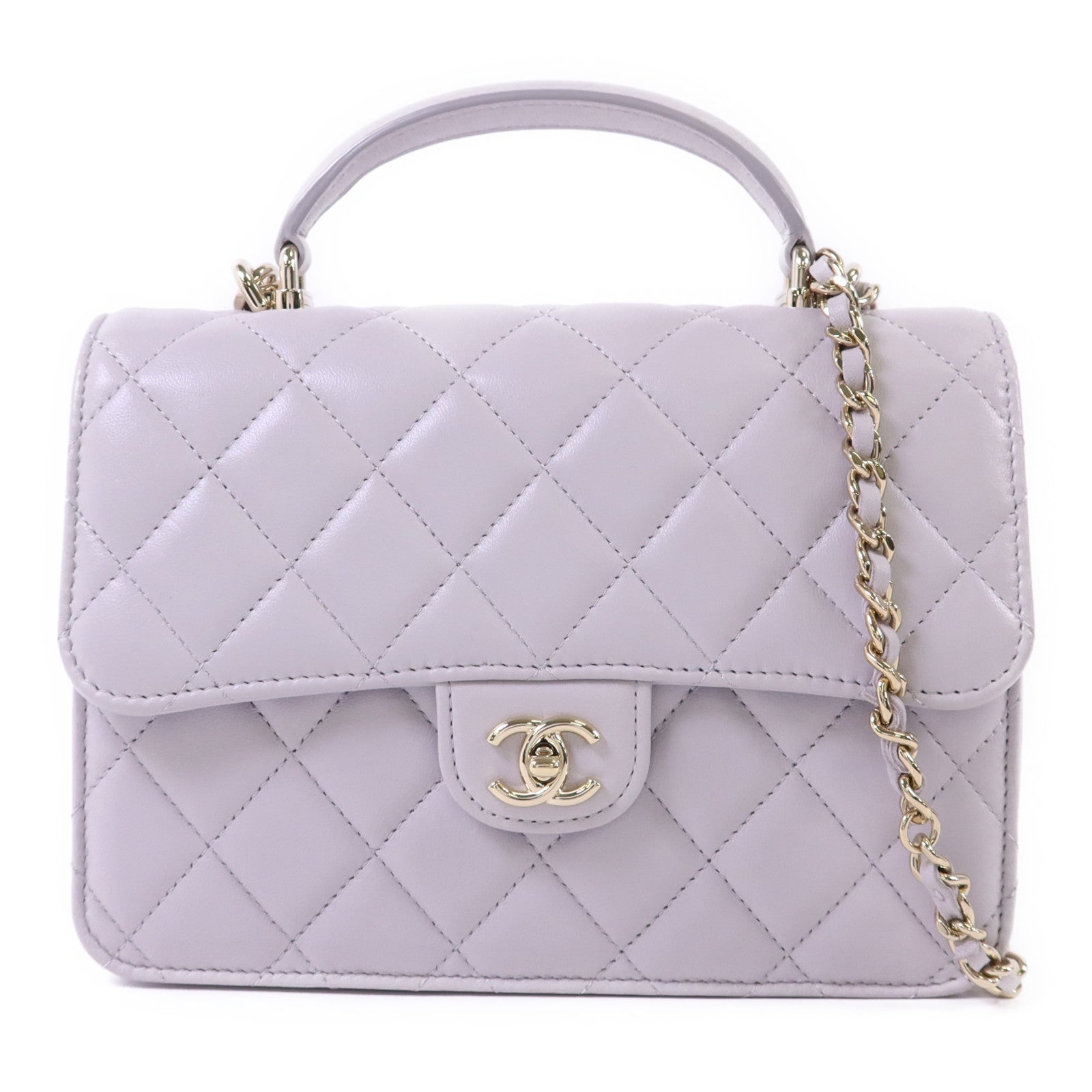 CHANEL 羊皮皮革Mini Flap Bag With Top Handle金扣手挽肩背兩用袋