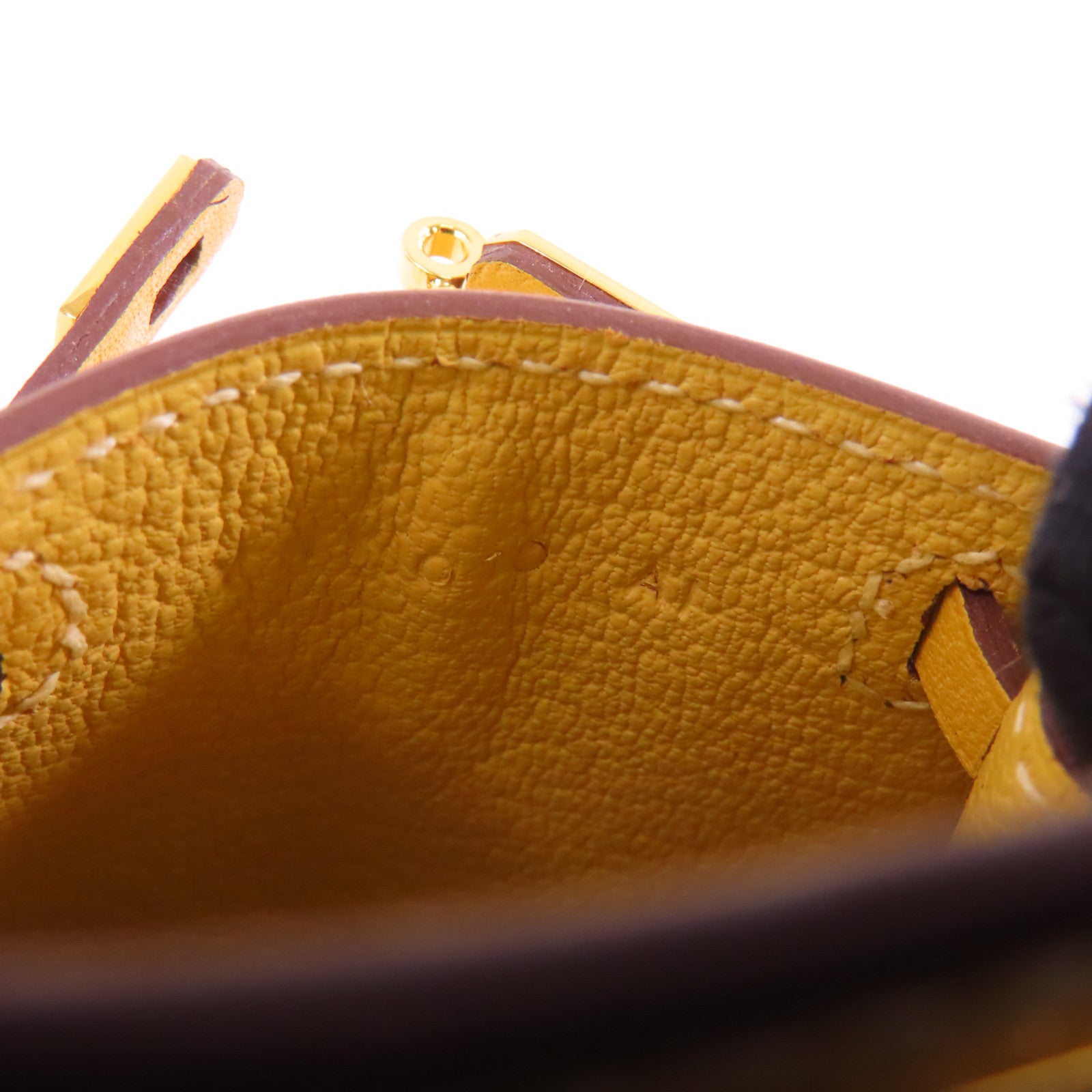 HERMES 【激減優惠】Tadelakt皮革Kelly Bag Charm金扣掛飾黃色