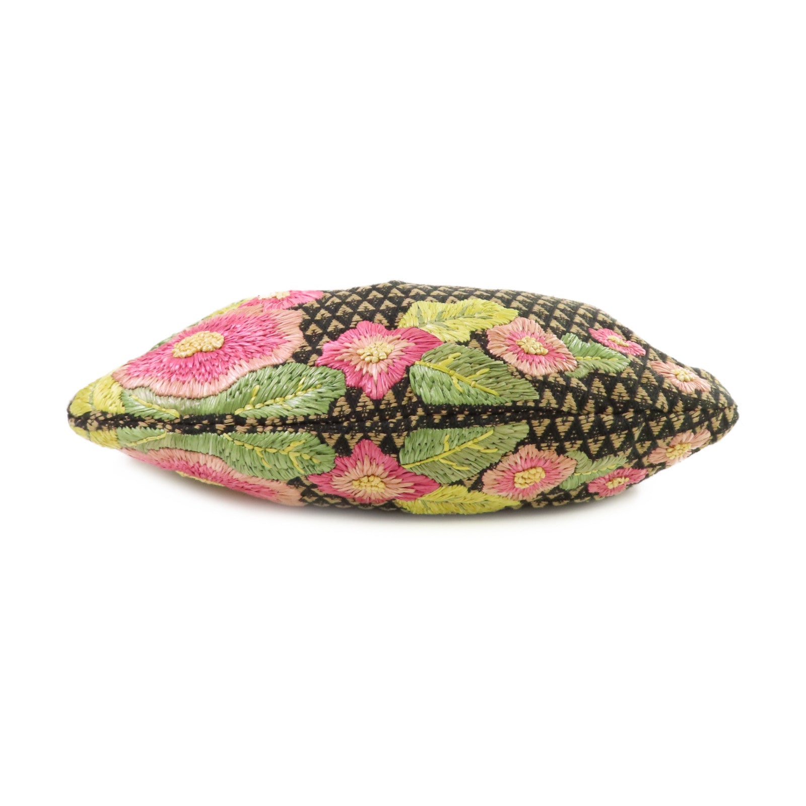 GUCCI 帆布Raffia Flowers Bamboo Hobo金扣手挽袋黑色