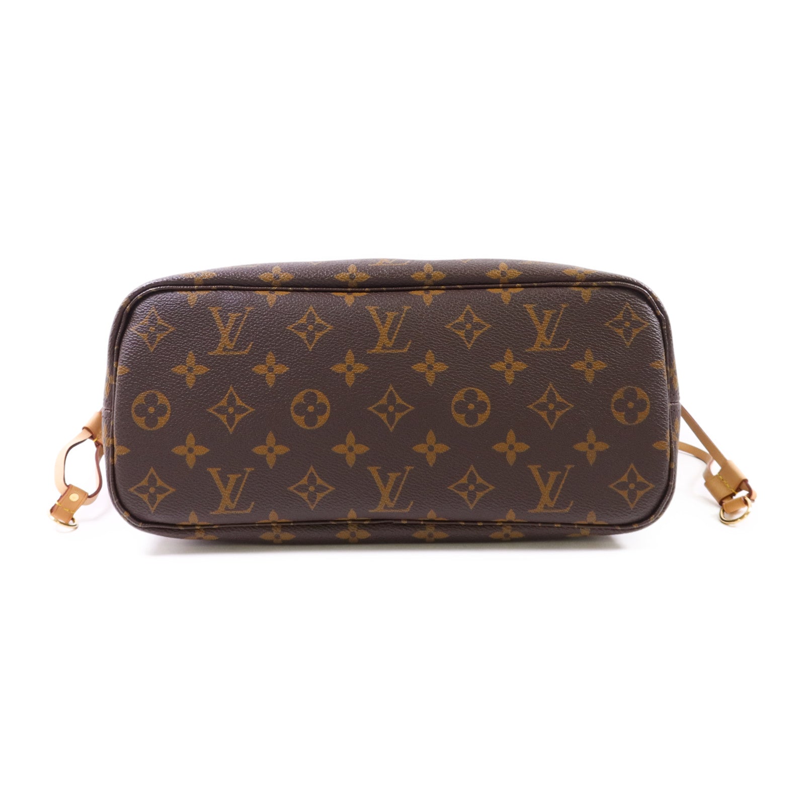 LOUIS VUITTON Monogram Neverfull PM金扣手挽袋棕色