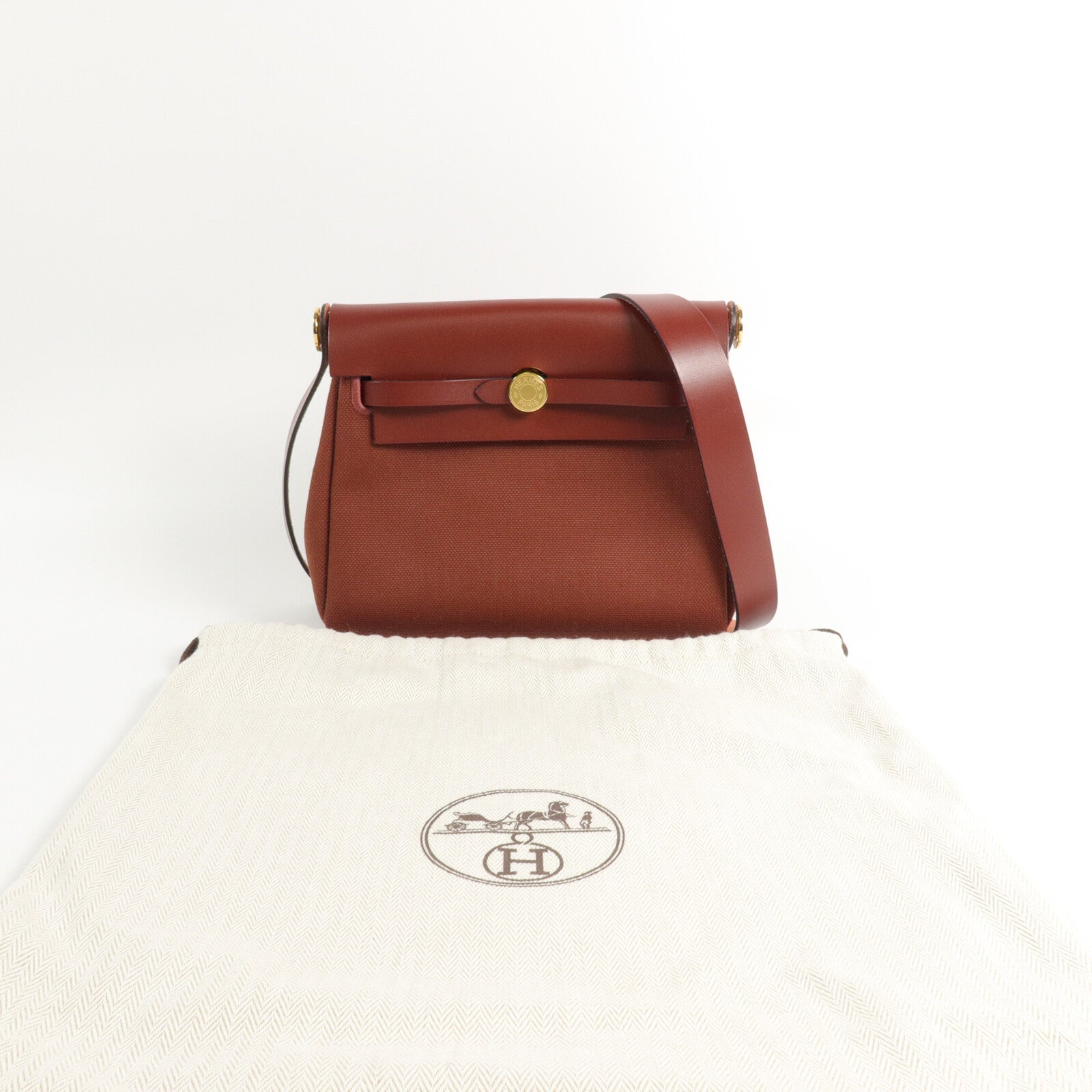 HERMES 帆布/皮革Mini Herbag肩背袋Rouge H