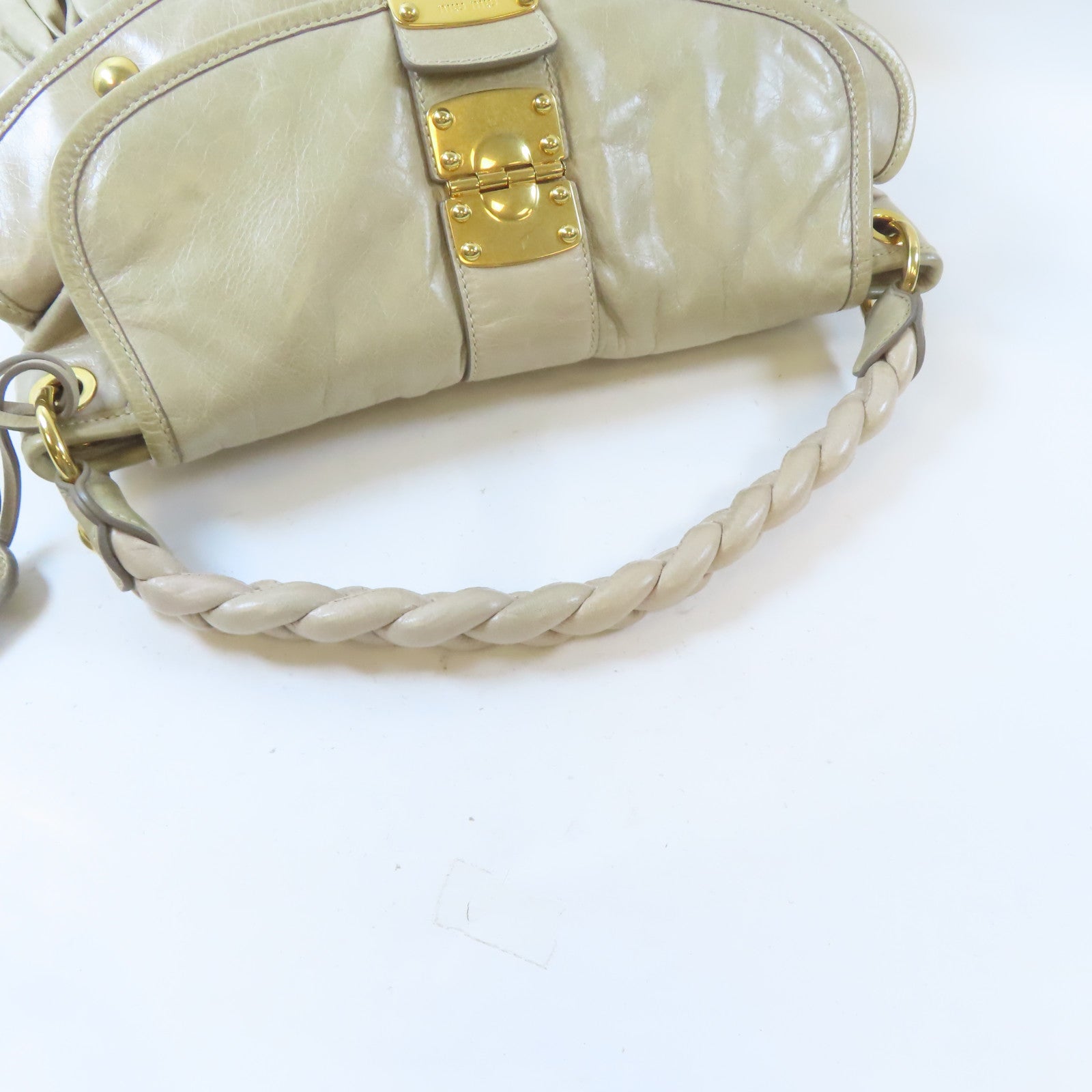 Miu Miu 牛皮皮革2 Way Shoulder Bag金扣手挽肩背兩用袋灰色