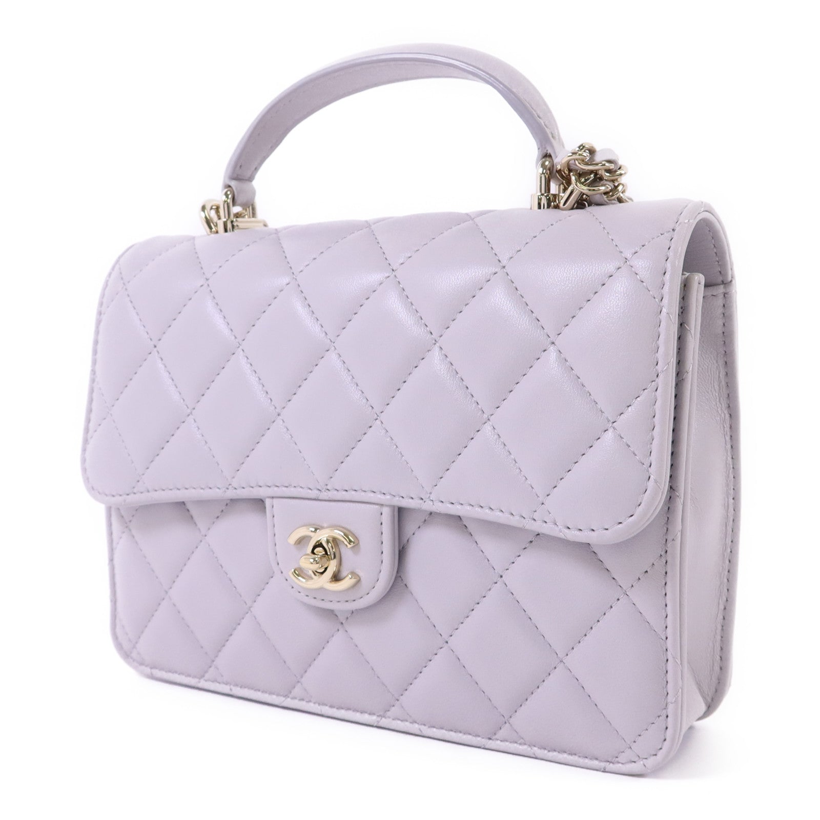CHANEL 羊皮皮革Mini Flap Bag With Top Handle金扣手挽肩背兩用袋