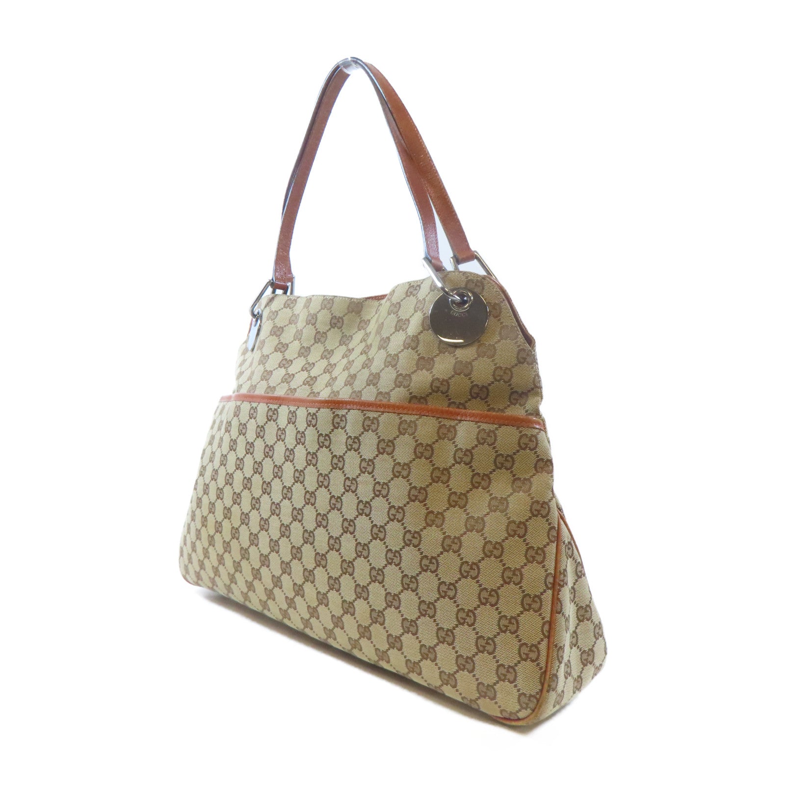 GUCCI 帆布Shoulder Bag銀扣肩背袋啡色