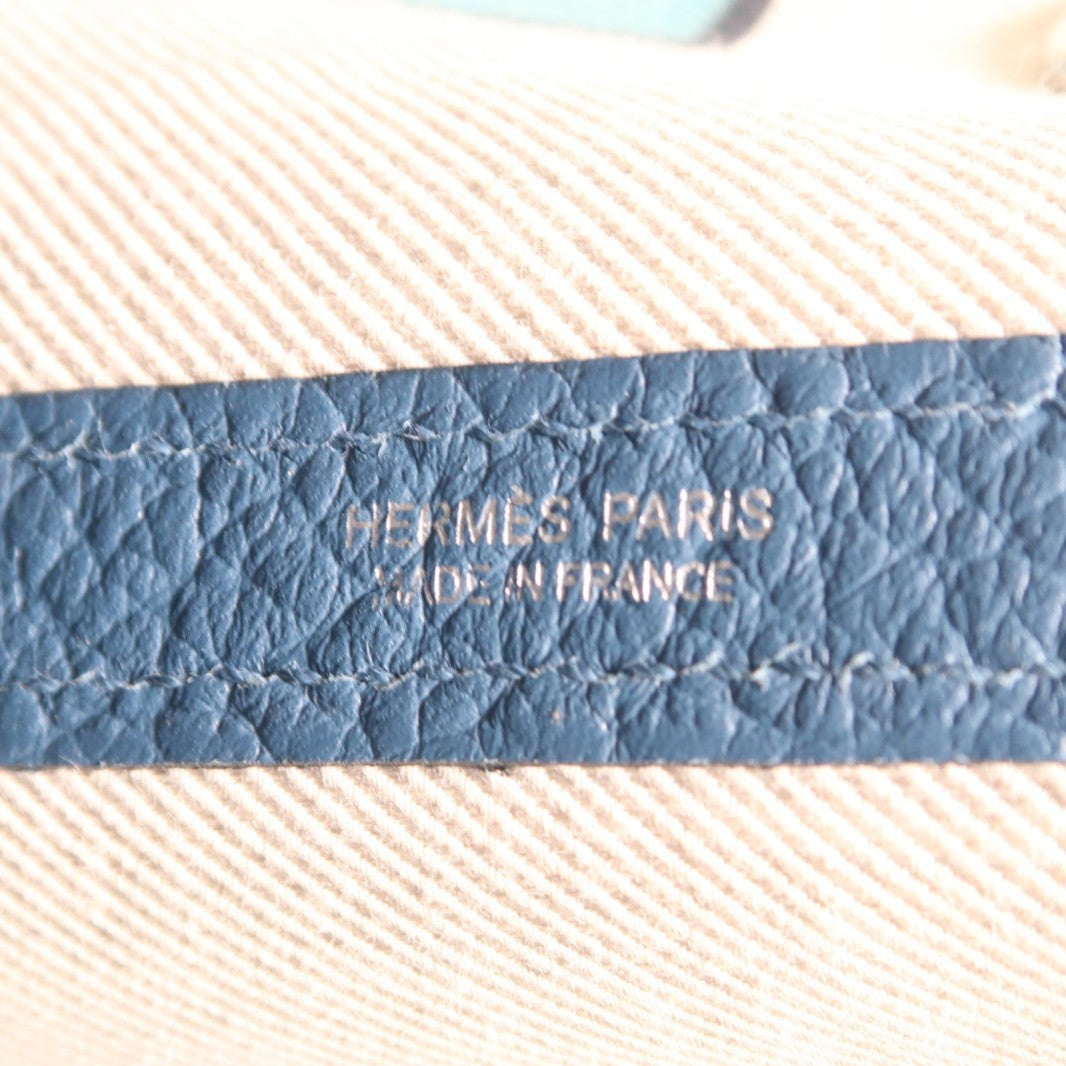 HERMES Country皮革Garden Party PM銀扣手挽袋Bleu De Prusse