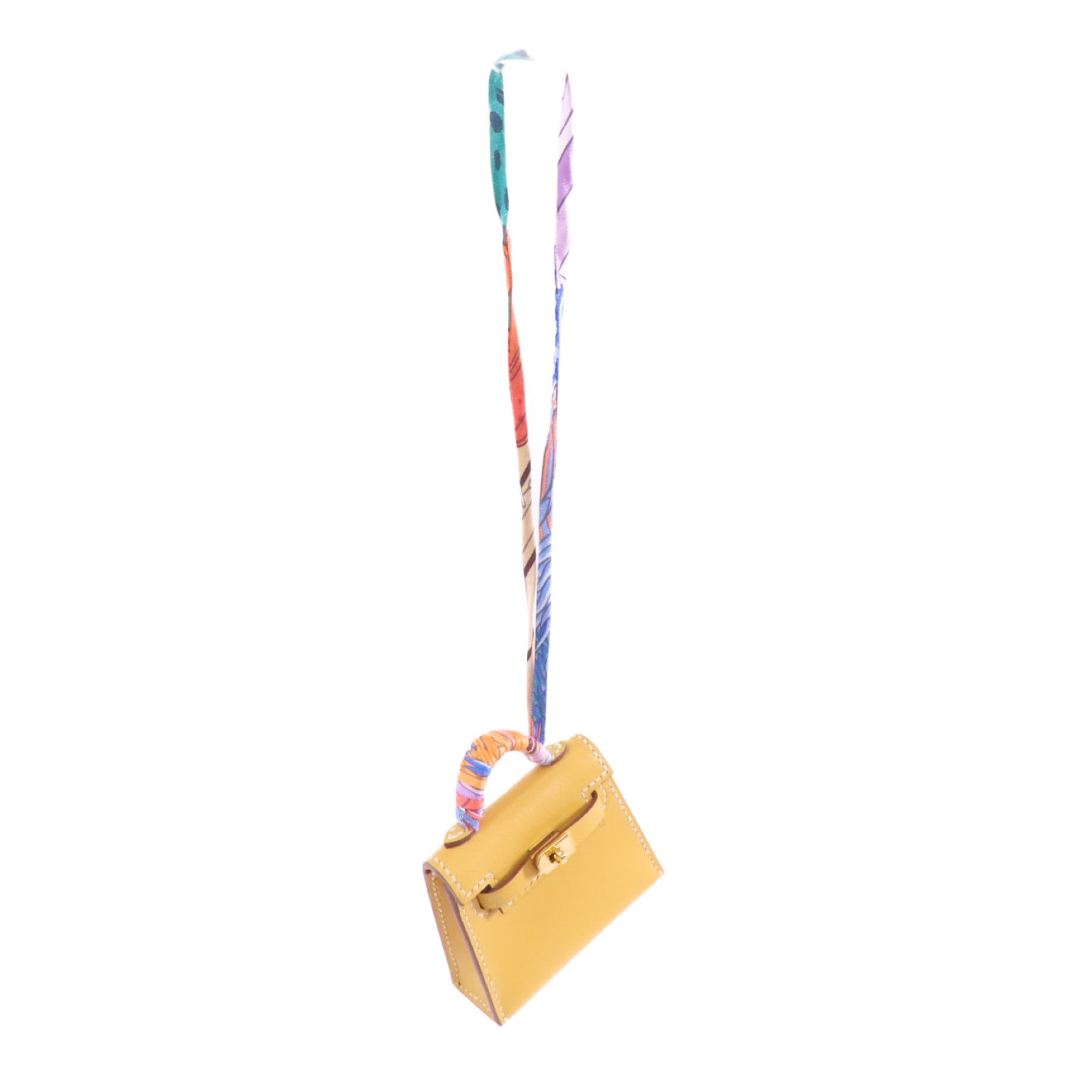 HERMES 【激減優惠】Tadelakt皮革Kelly Bag Charm金扣掛飾黃色