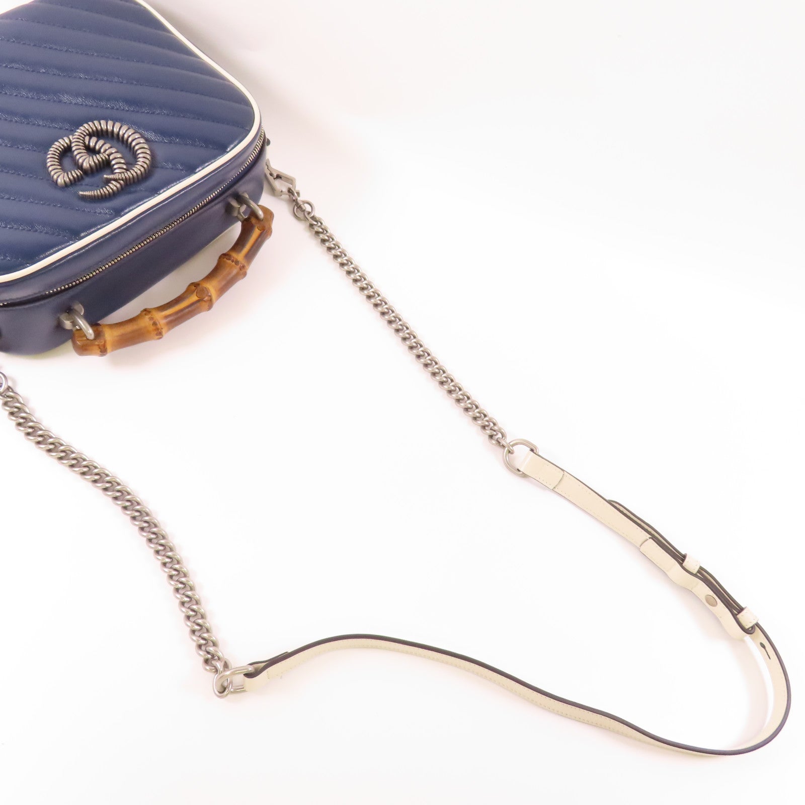 GUCCI GG SHW GG Marmont 2 Way Shoulder Hand Bag 602270 Calfskin Leather Navy