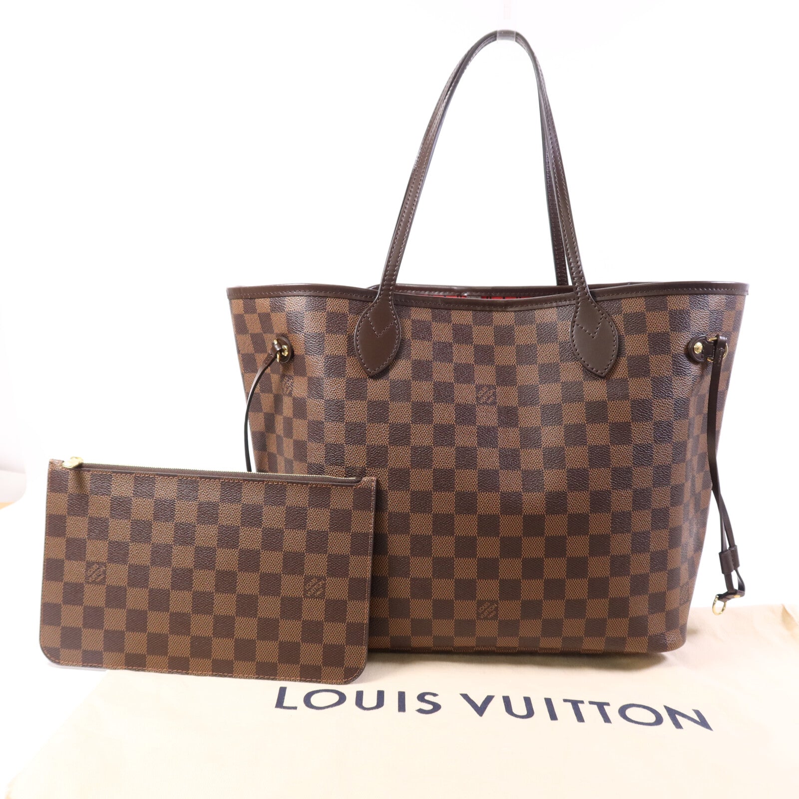 LOUIS VUITTON Damier Neverfull MM金扣手挽袋