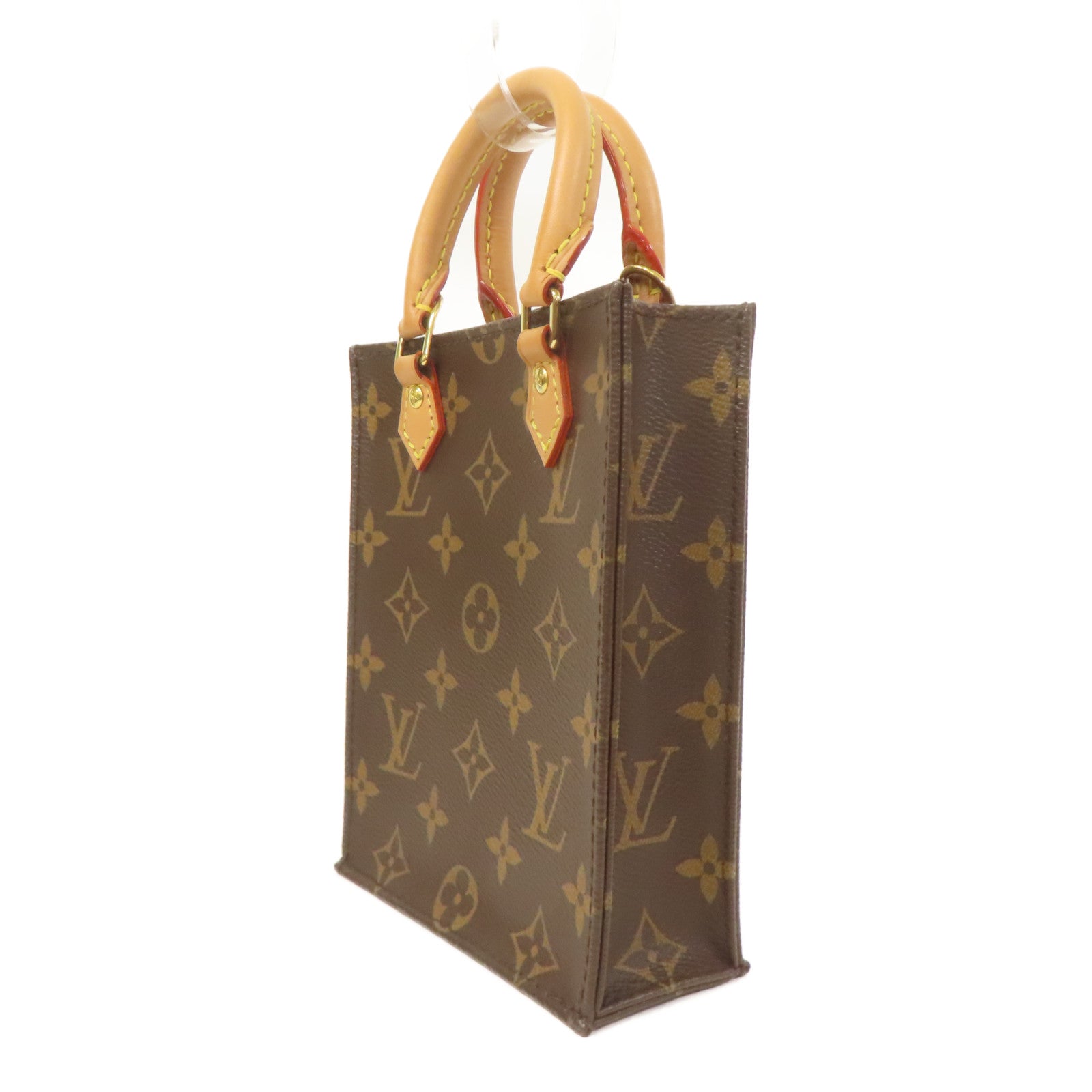 LOUIS VUITTON Monogram Petit Sac Plat金扣手挽肩背兩用袋棕色