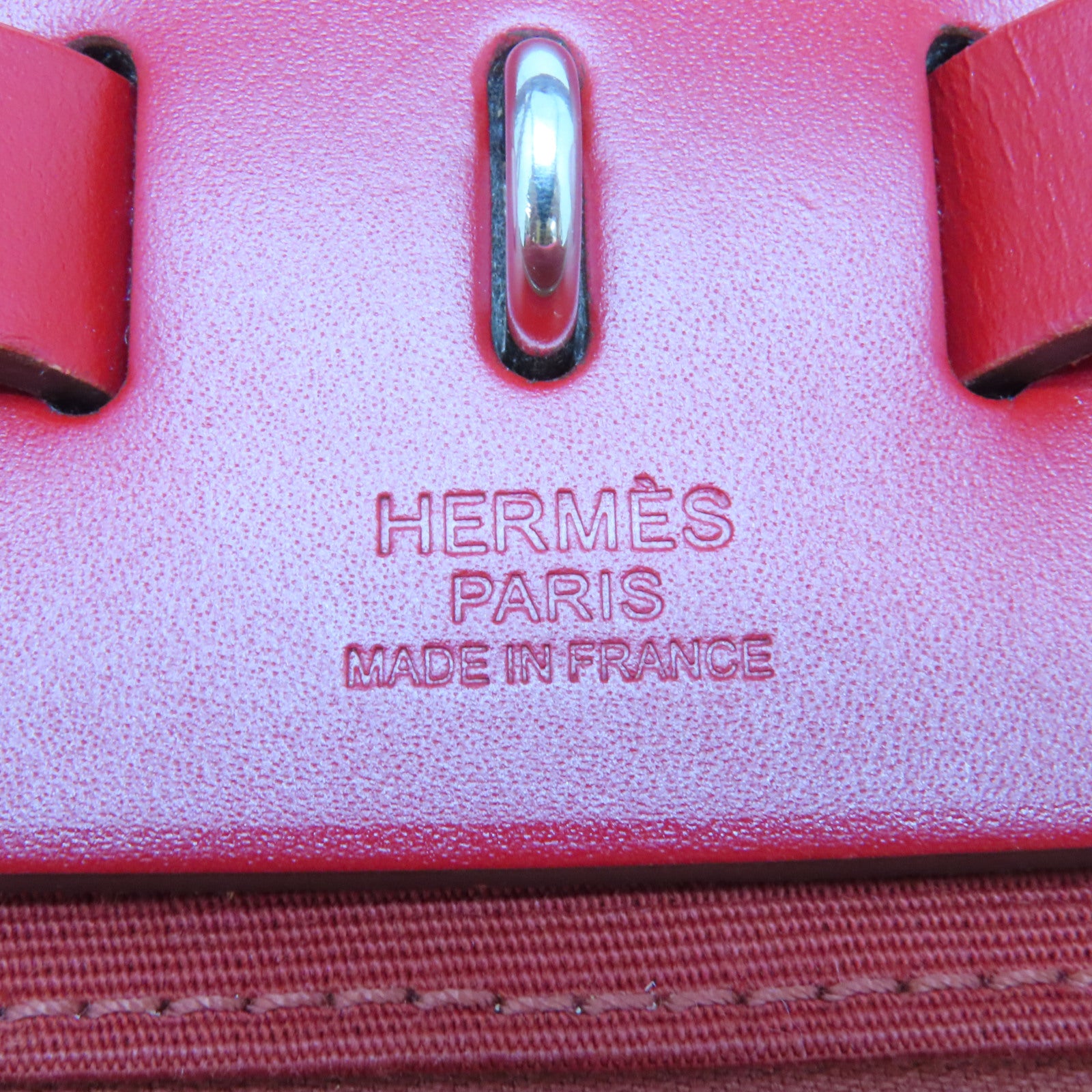 HERMES 【激減優惠】帆布Herbag PM銀扣手挽肩背兩用袋Rouge Piment/紅色