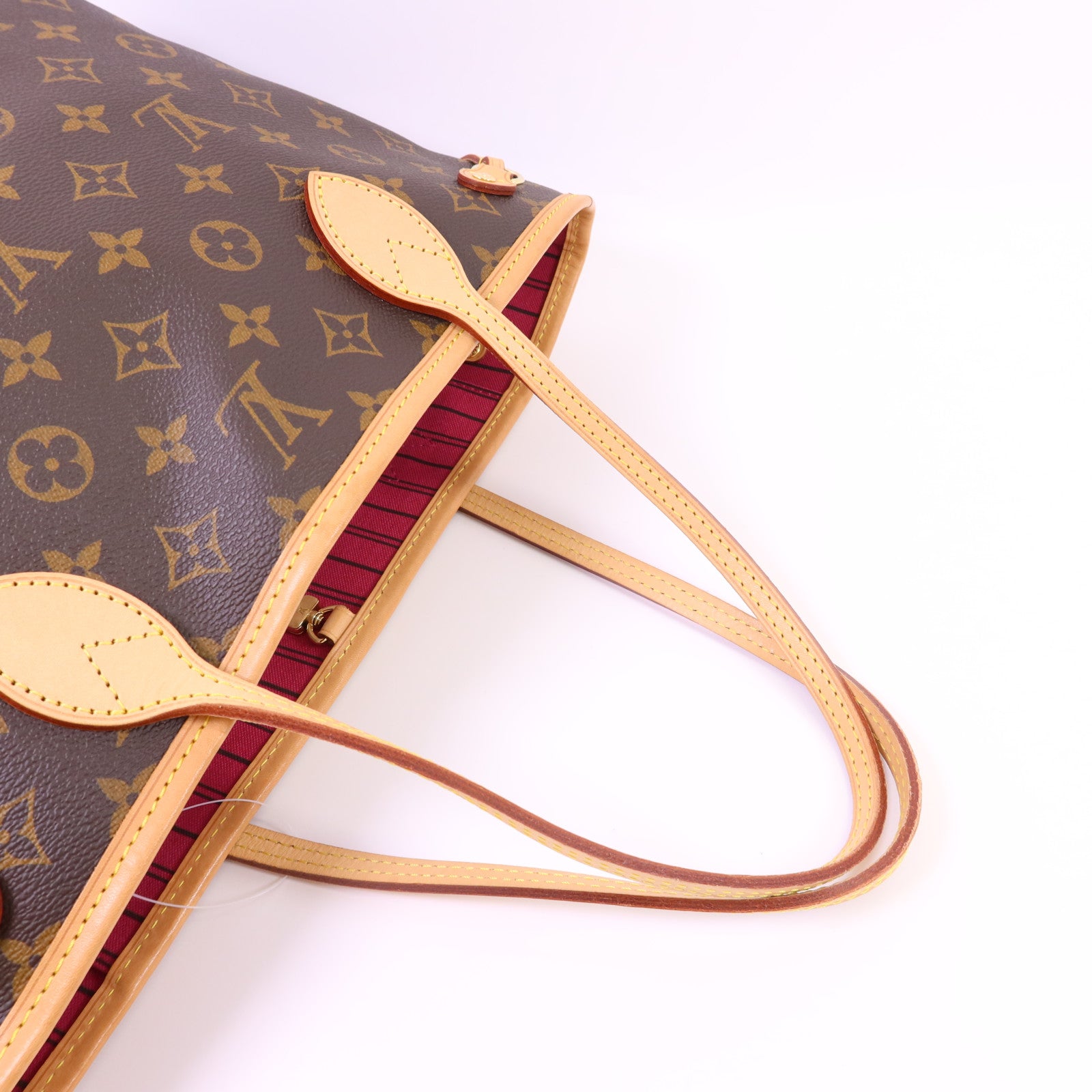 LOUIS VUITTON Monogram Neverfull PM金扣手挽袋棕色