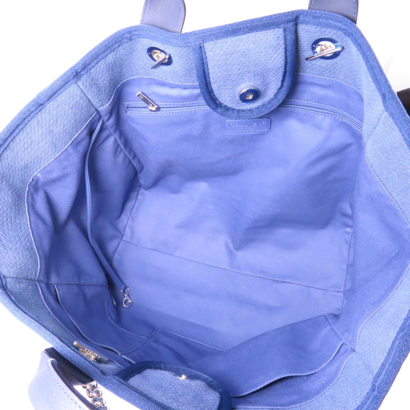 CHANEL 【激減優惠】帆布Deauville Tote Large銀扣手挽肩背兩用袋藍色