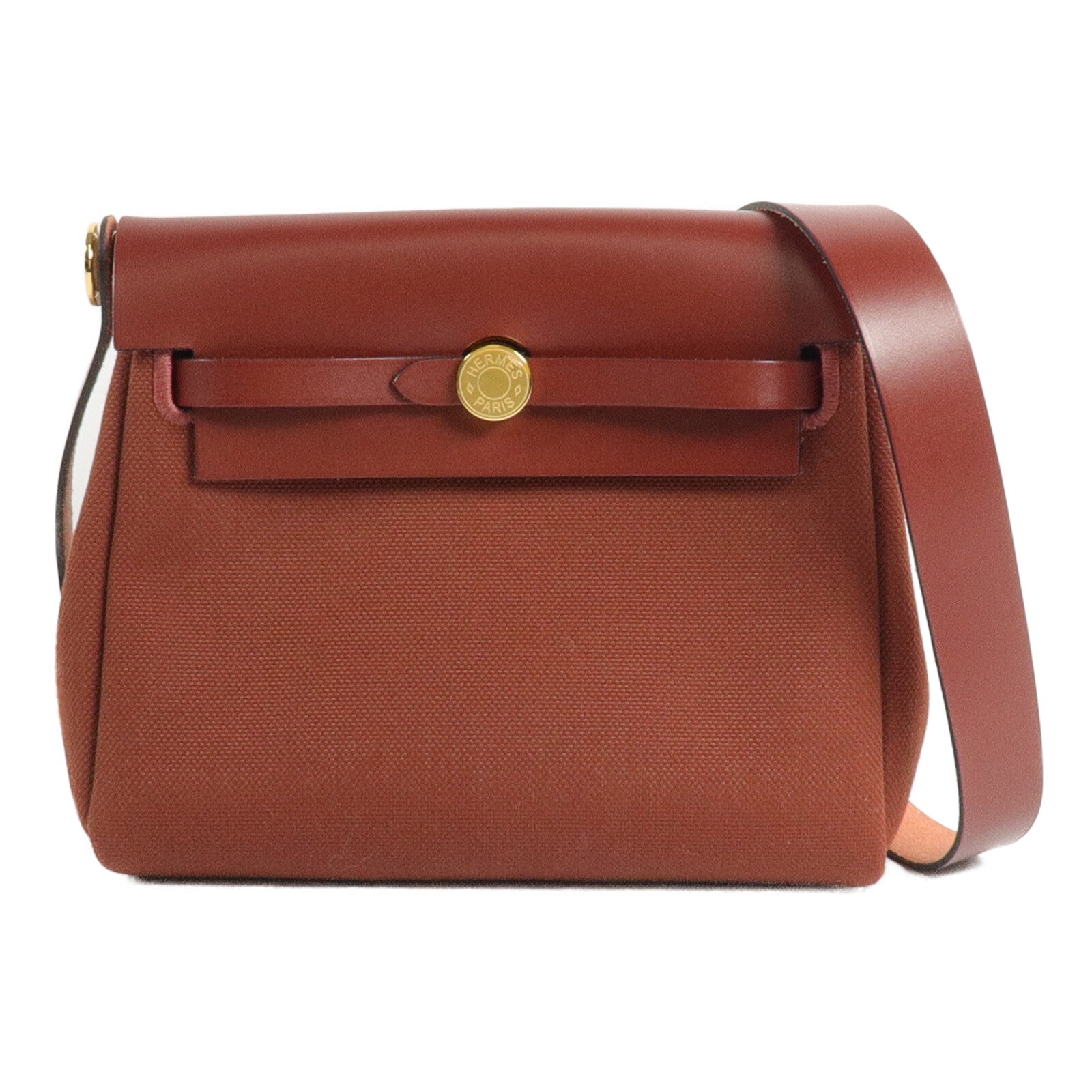 HERMES 帆布/皮革Mini Herbag肩背袋Rouge H