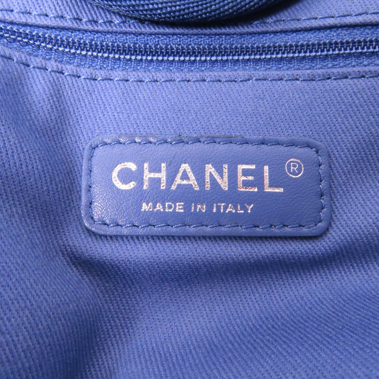 CHANEL 【激減優惠】帆布Deauville Tote Large銀扣手挽肩背兩用袋藍色