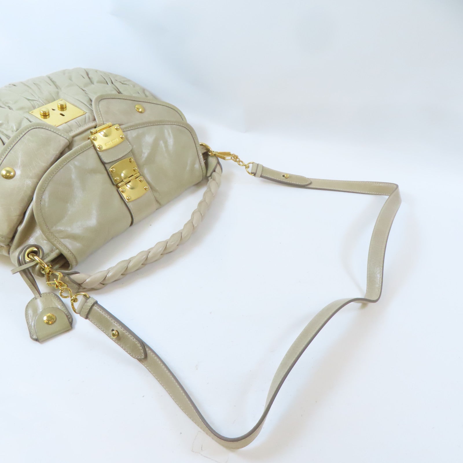 Miu Miu 牛皮皮革2 Way Shoulder Bag金扣手挽肩背兩用袋灰色