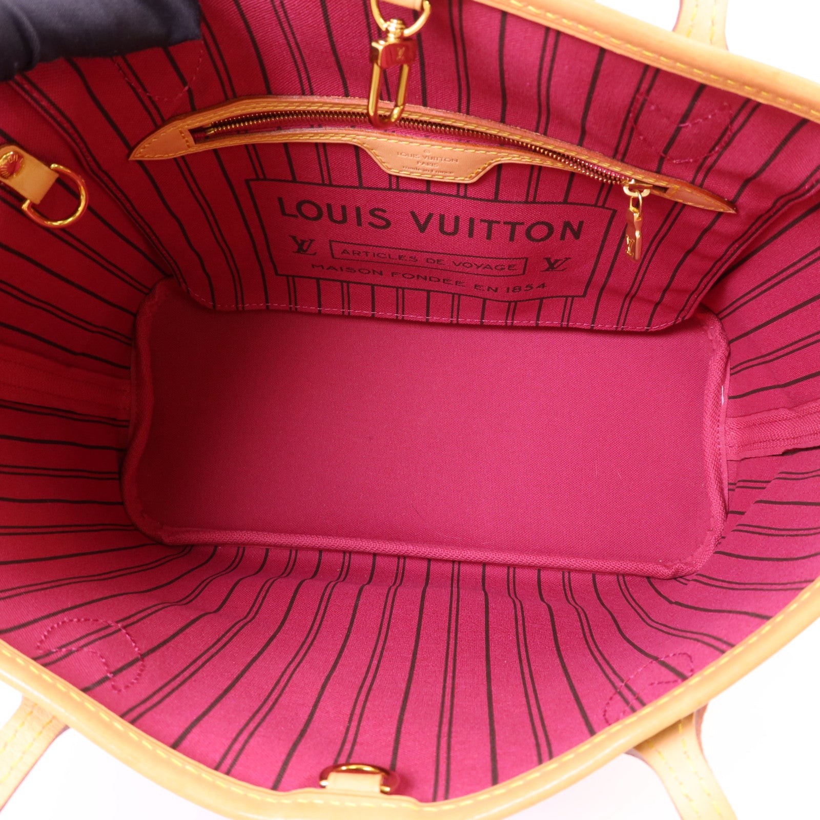 LOUIS VUITTON Monogram Neverfull PM金扣手挽袋棕色