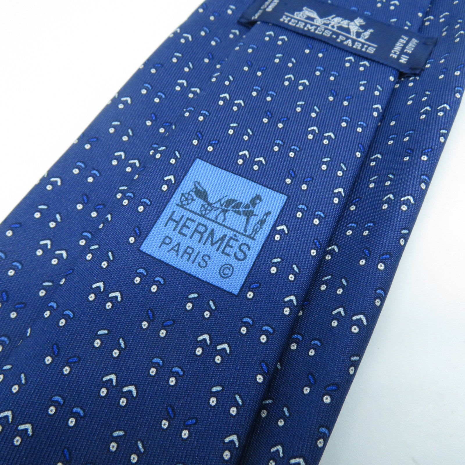 HERMES 【激減優惠】絲質Necktie領帶藍色/白色