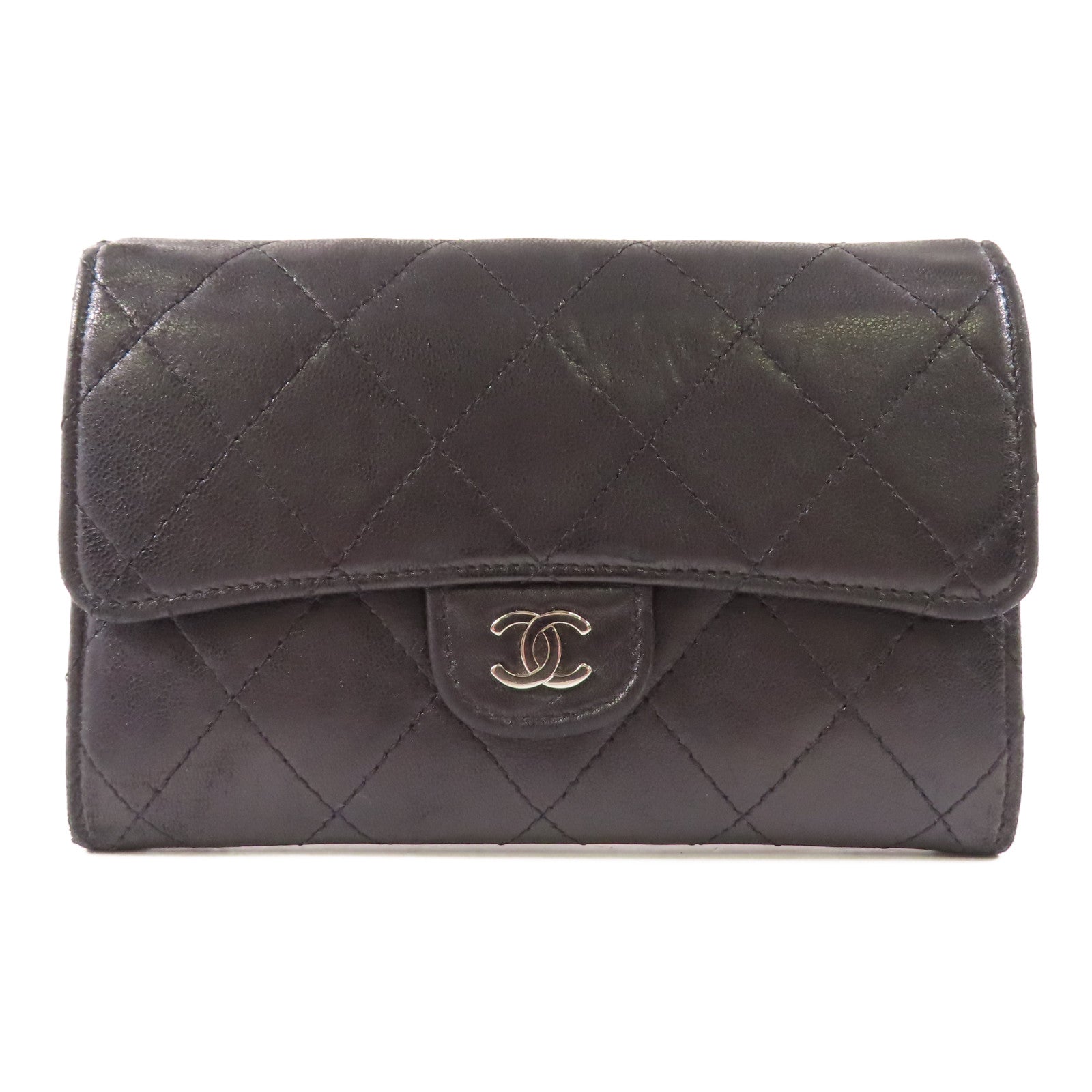 CHANEL 羊皮皮革Wallet銀扣錢包