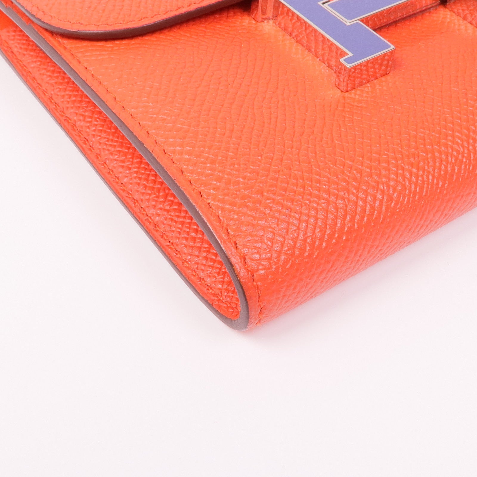 HERMES Epsom皮革Constance Slim Wallet銀扣錢包Rouge Tomato
