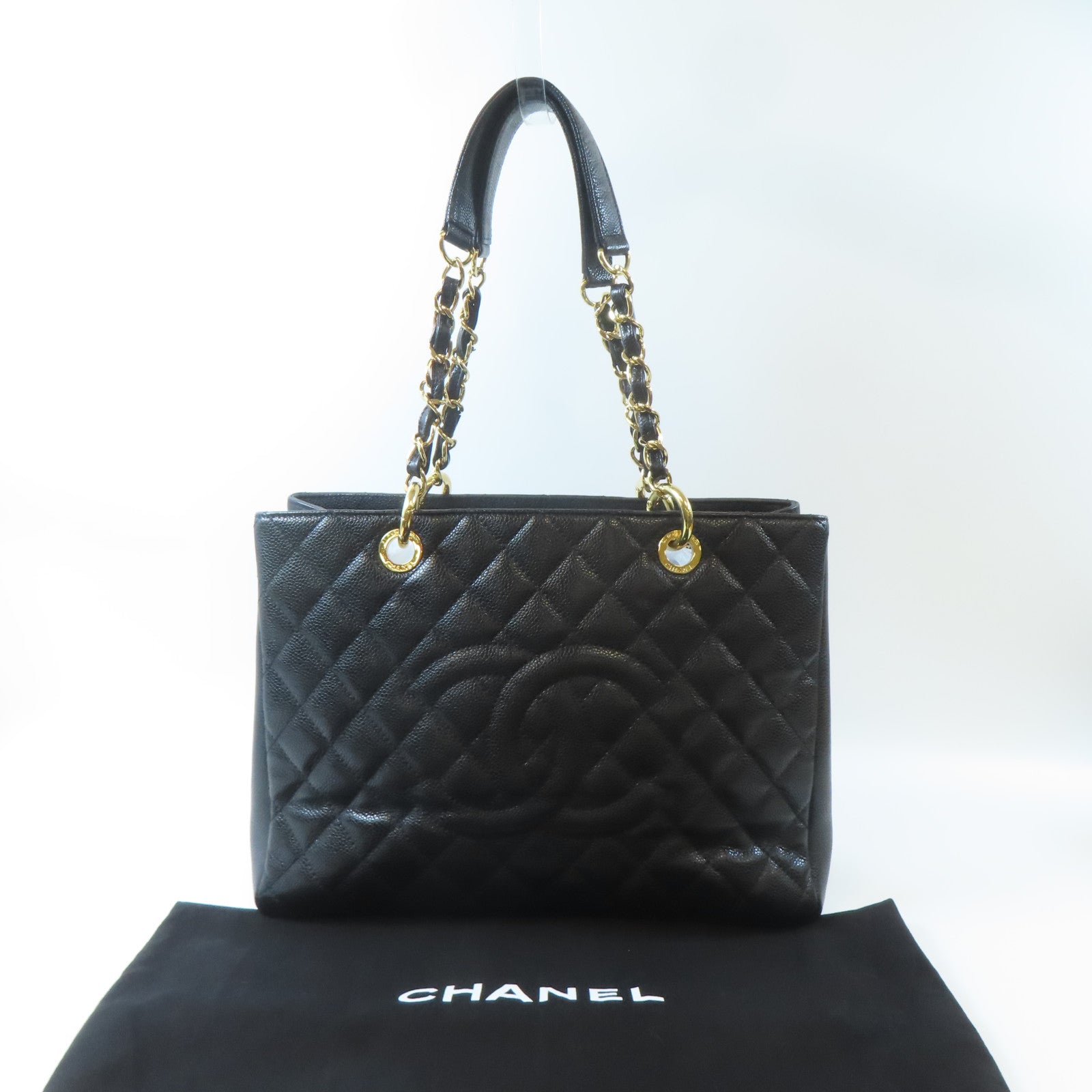 CHANEL 菱格Caviar皮革GST金扣手挽袋黑色
