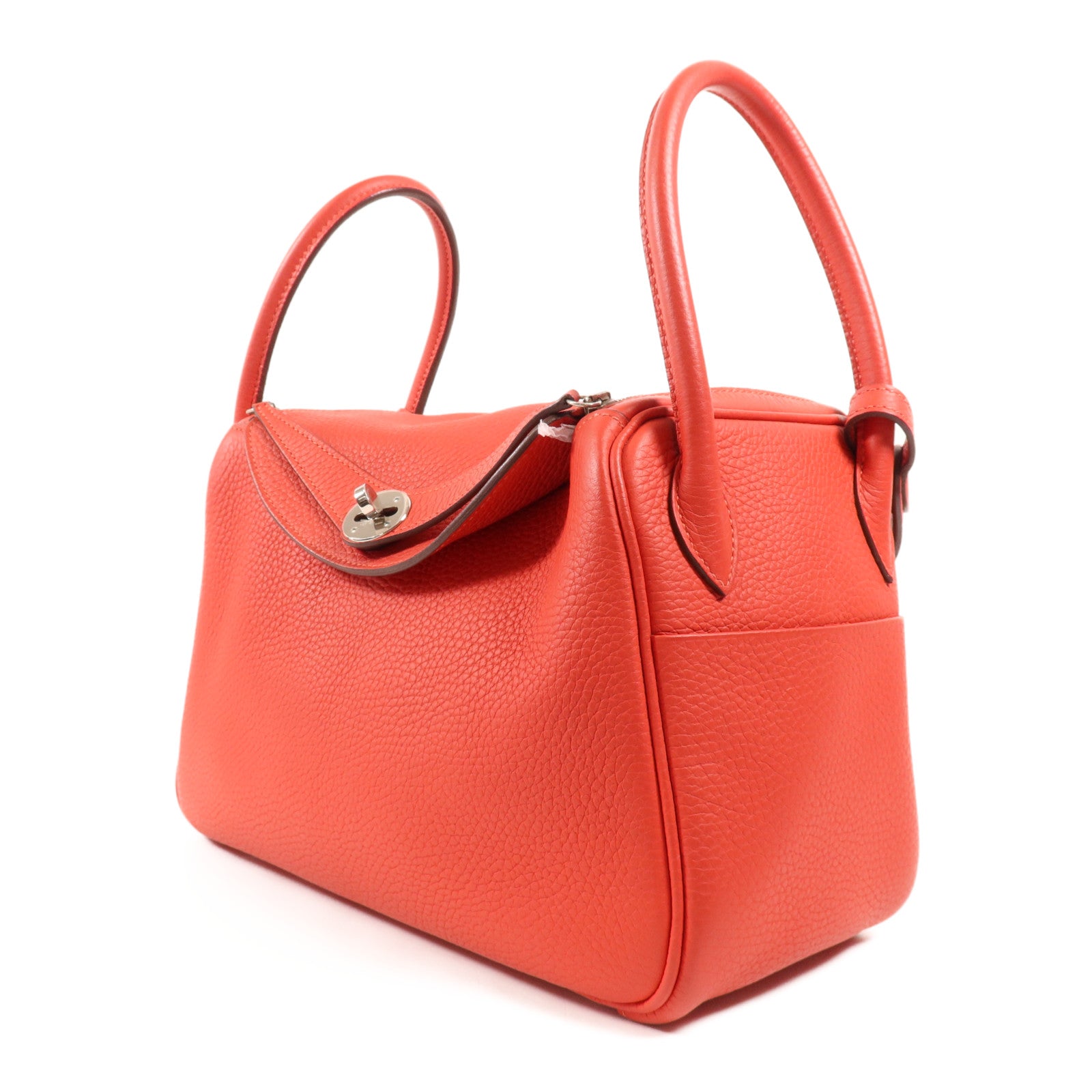 HERMES Clemence皮革Lindy 26銀扣手挽肩背兩用袋Rose Jaipur