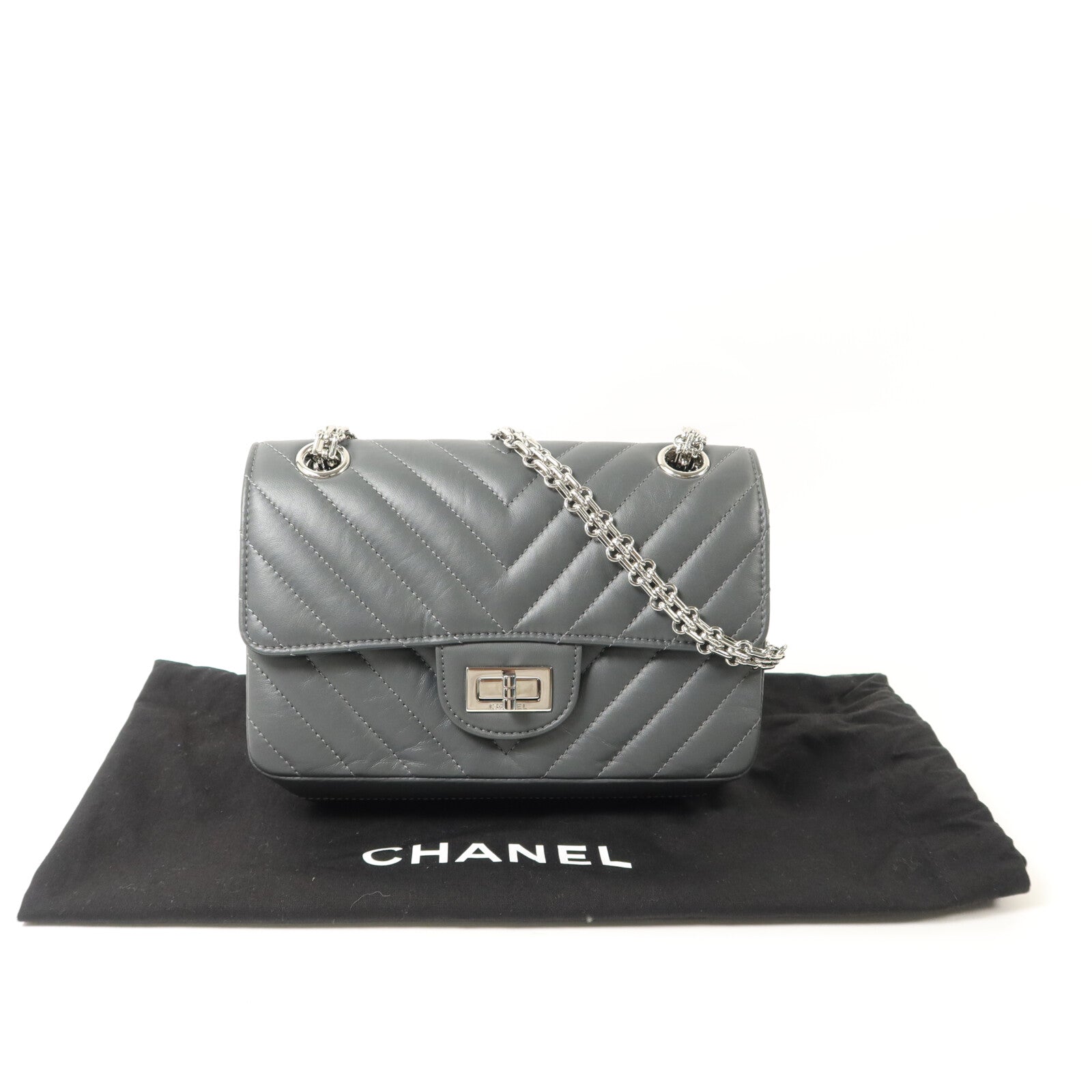 CHANEL 牛皮皮革Mini 2.55鏈帶手挽肩背兩用袋