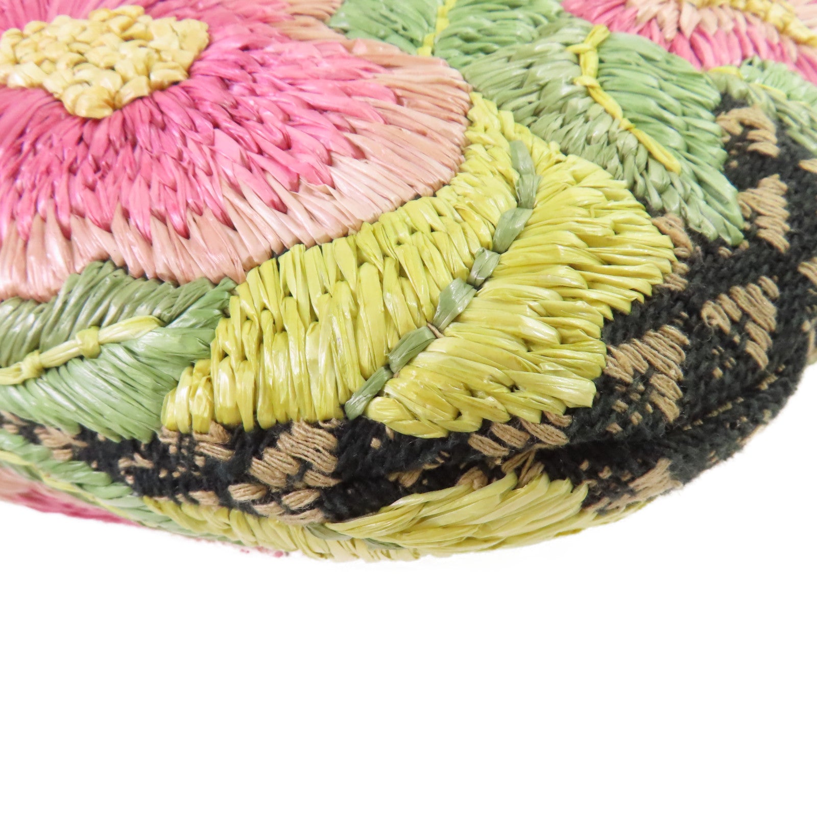 GUCCI 帆布Raffia Flowers Bamboo Hobo金扣手挽袋黑色
