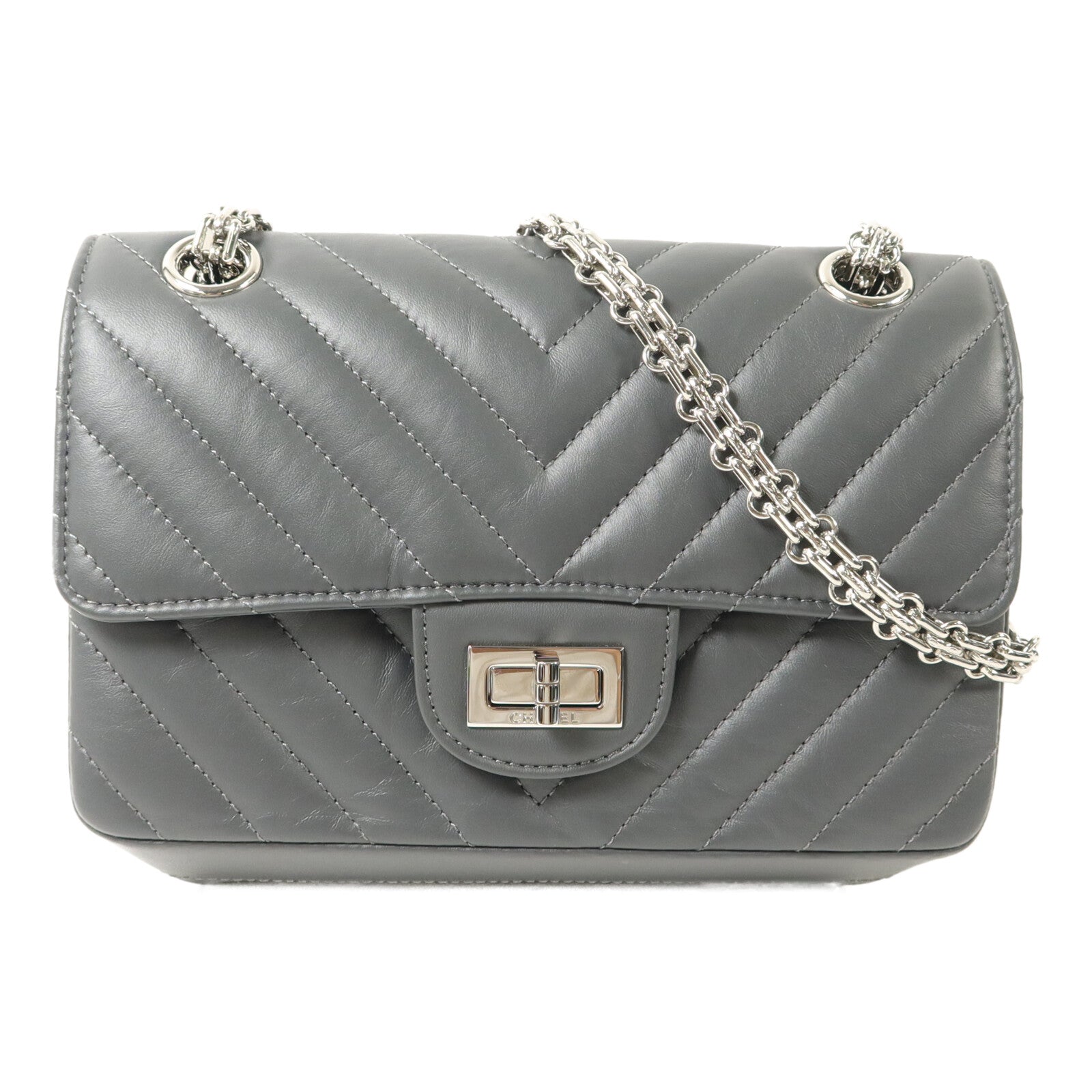 CHANEL 牛皮皮革Mini 2.55鏈帶手挽肩背兩用袋