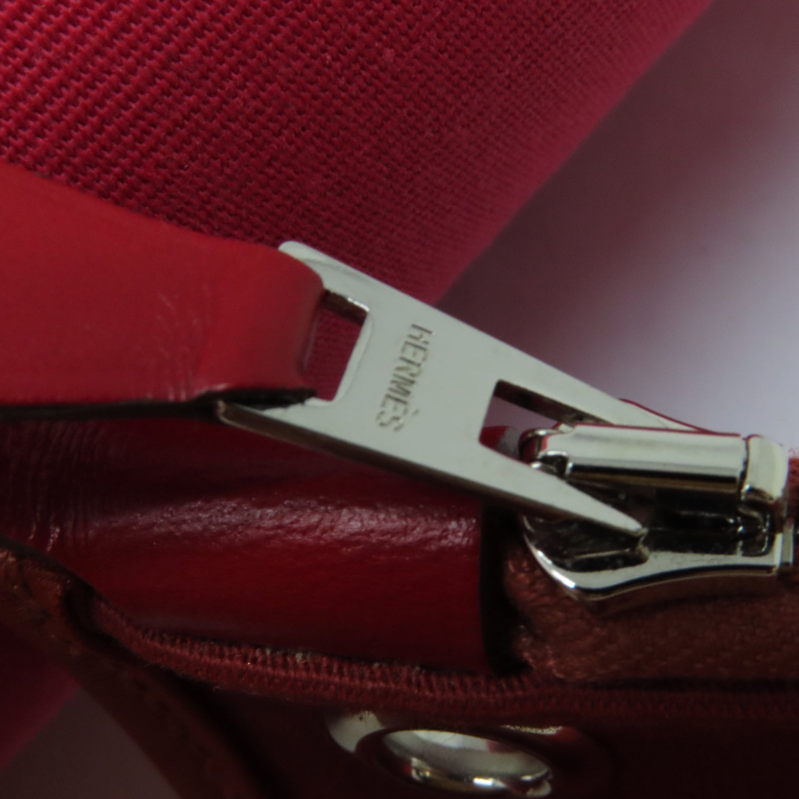 HERMES 【激減優惠】帆布Herbag PM銀扣手挽肩背兩用袋Rouge Piment/紅色