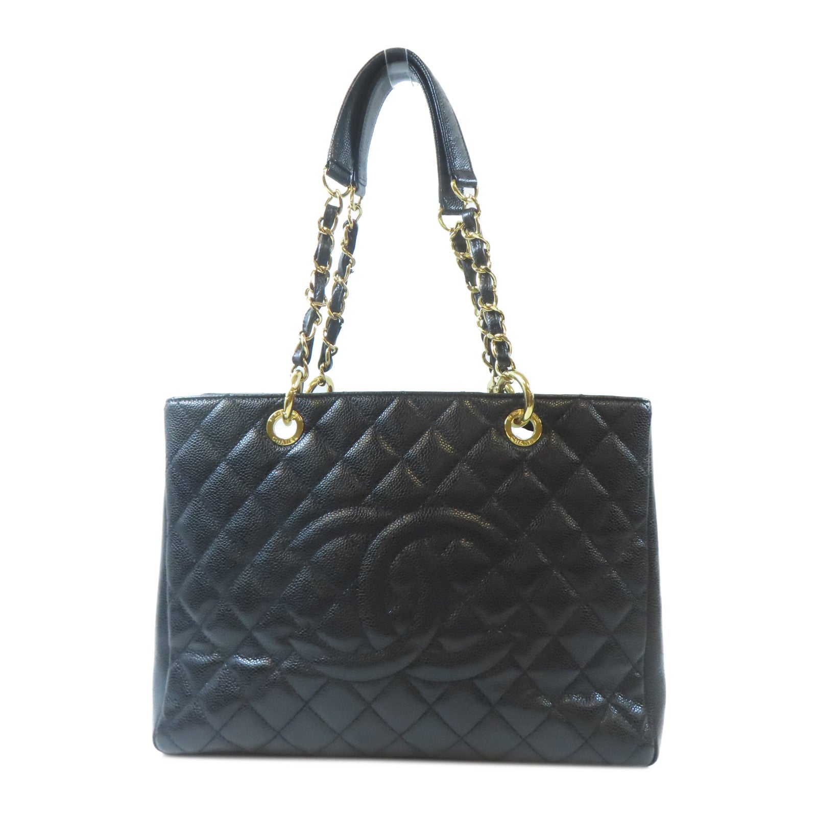 CHANEL 菱格Caviar皮革GST金扣手挽袋黑色