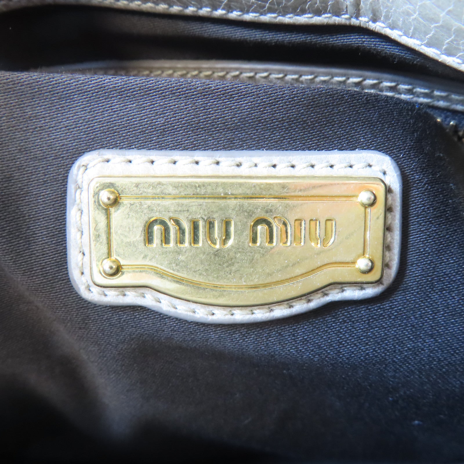 Miu Miu 牛皮皮革2 Way Shoulder Bag金扣手挽肩背兩用袋灰色