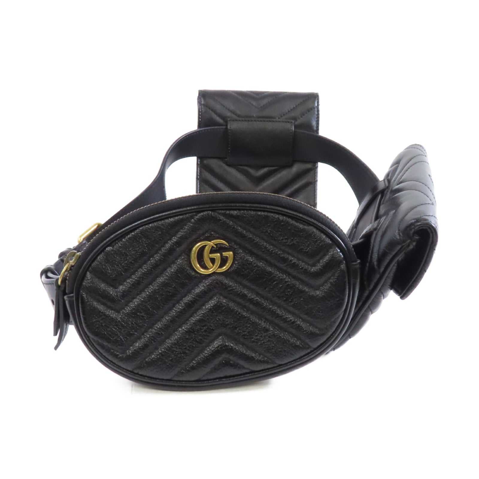 GUCCI 【激減優惠】牛皮皮革GG Marmont Waist Bag金扣腰包黑色