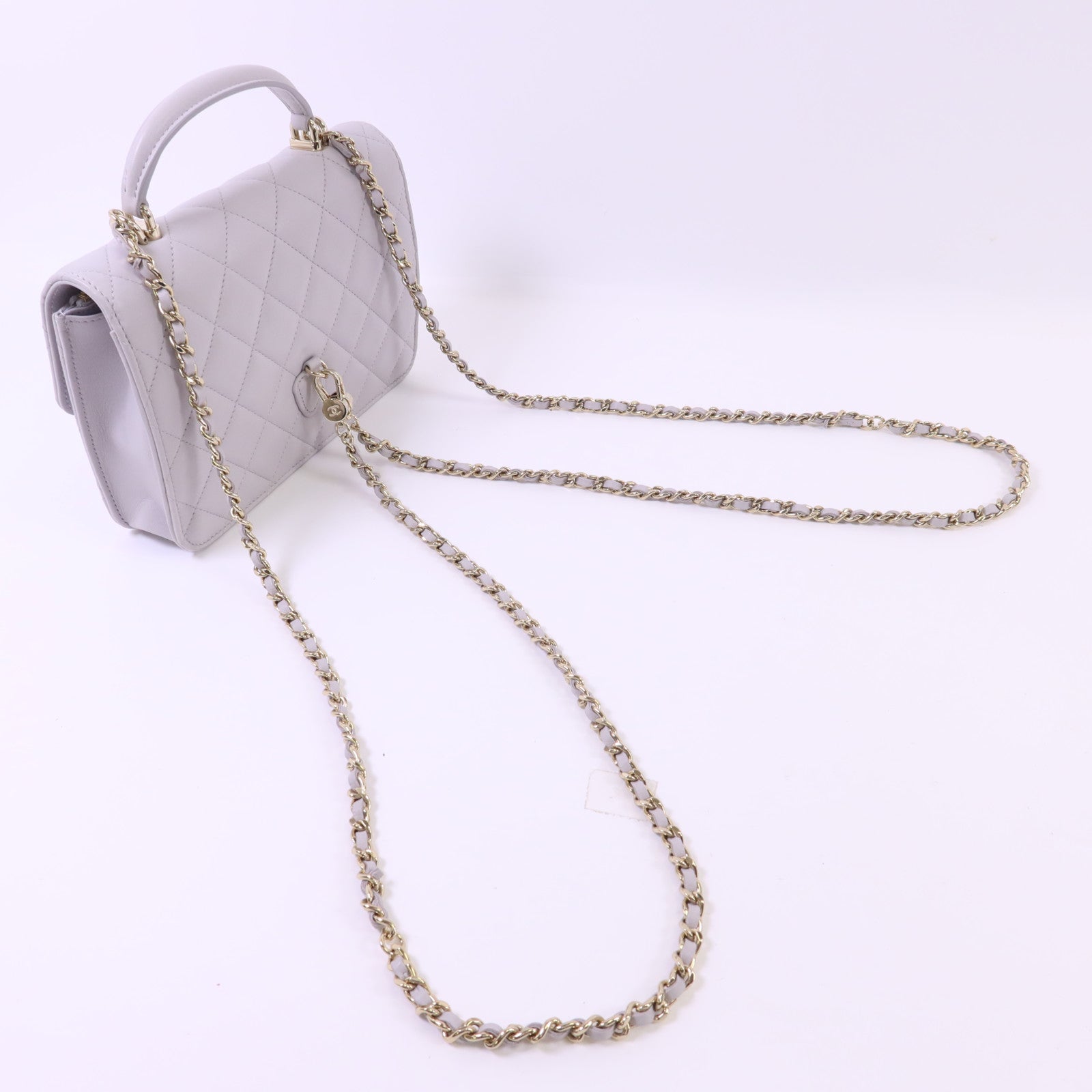 CHANEL 羊皮皮革Mini Flap Bag With Top Handle金扣手挽肩背兩用袋