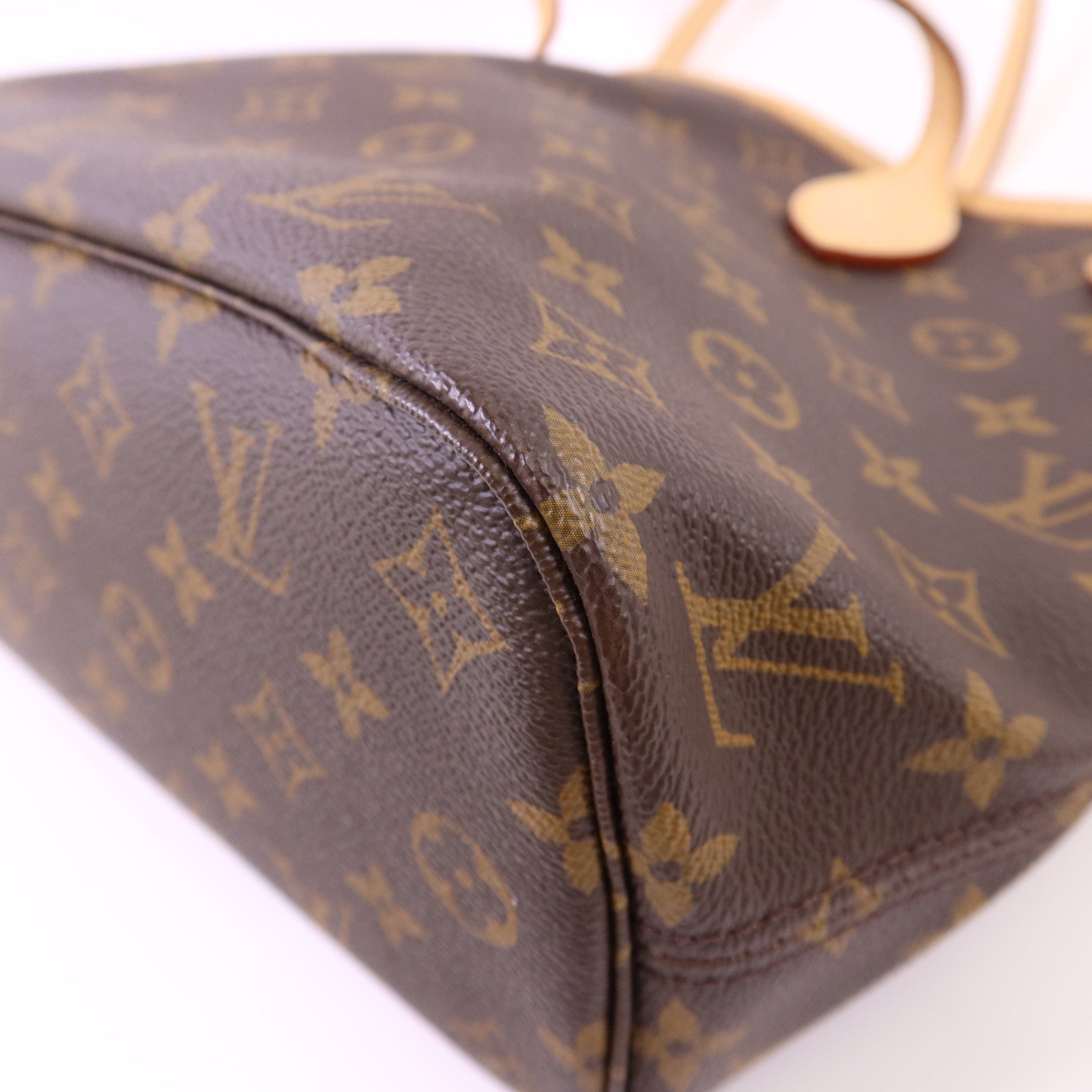 LOUIS VUITTON Monogram Neverfull PM金扣手挽袋棕色