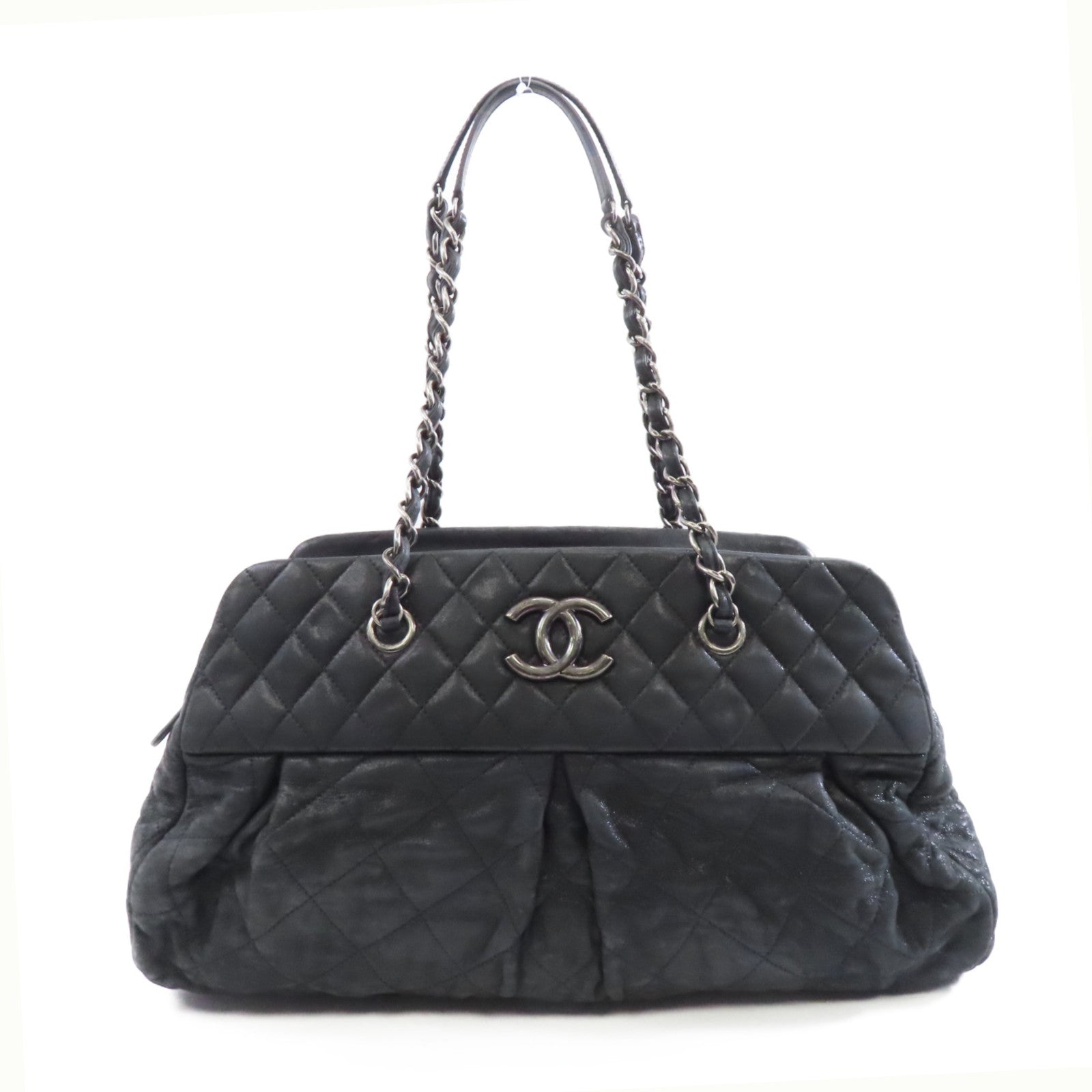 CHANEL 【激減優惠】塗層皮革Chain Shoulder Bag銀扣鏈帶肩背袋黑色