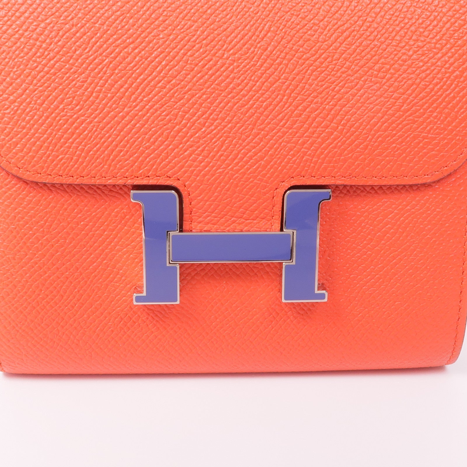 HERMES Epsom皮革Constance Slim Wallet銀扣錢包Rouge Tomato