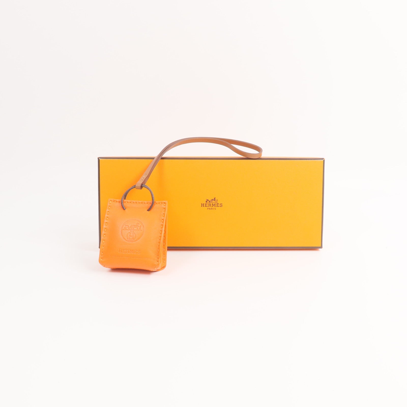HERMES Milo皮革Sac Orange Bag Charm掛飾Orange
