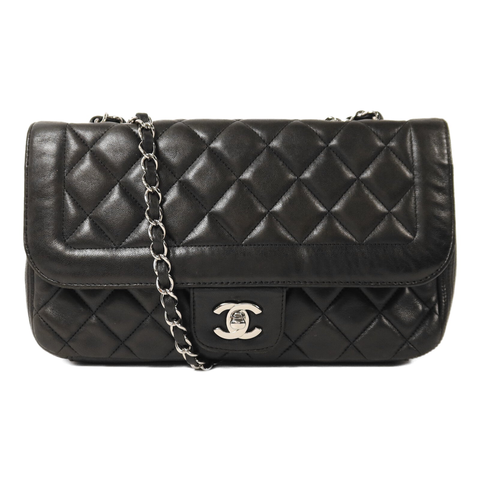 CHANEL 羊皮皮革Chain Shoulder銀扣鏈帶肩背袋