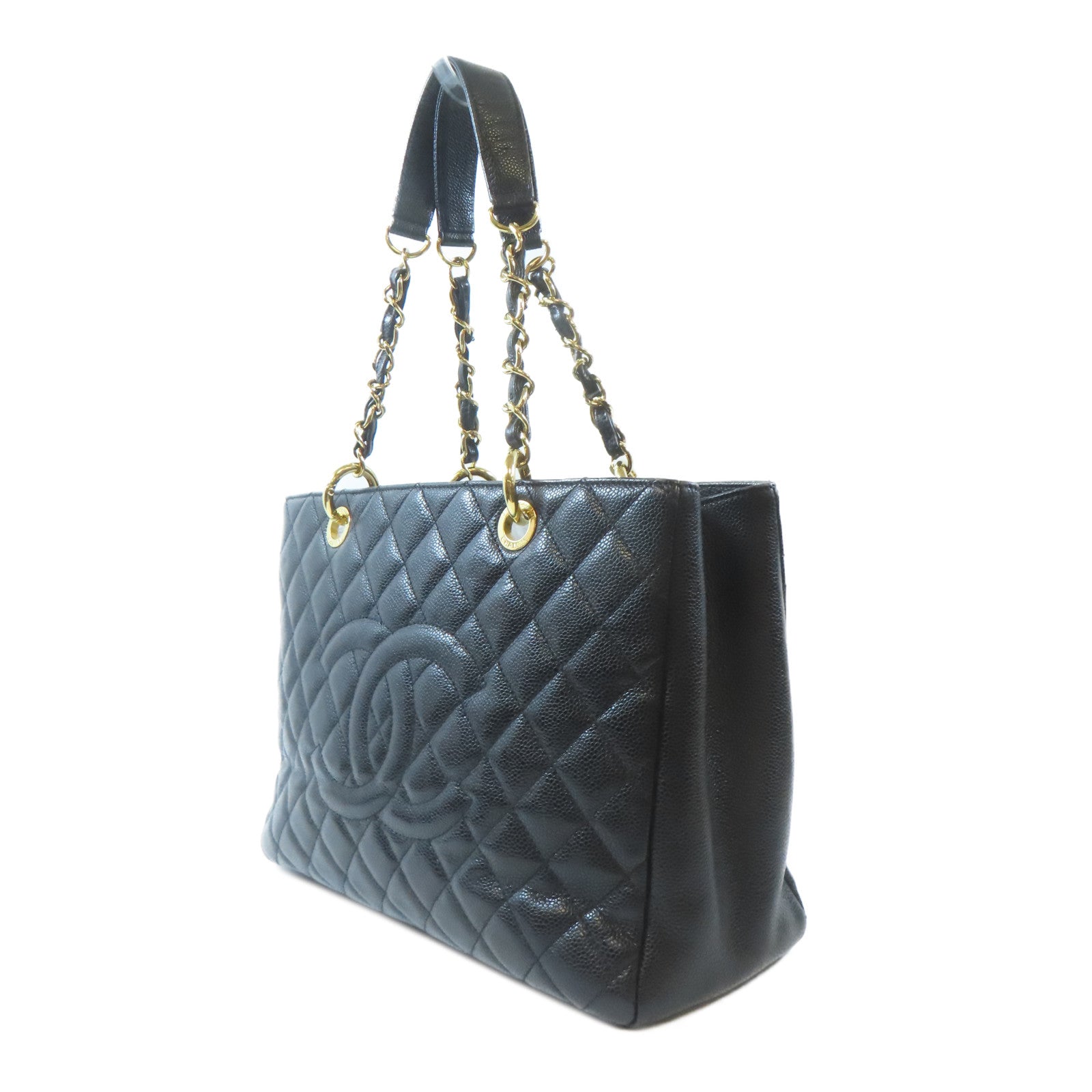 CHANEL 菱格Caviar皮革GST金扣手挽袋黑色