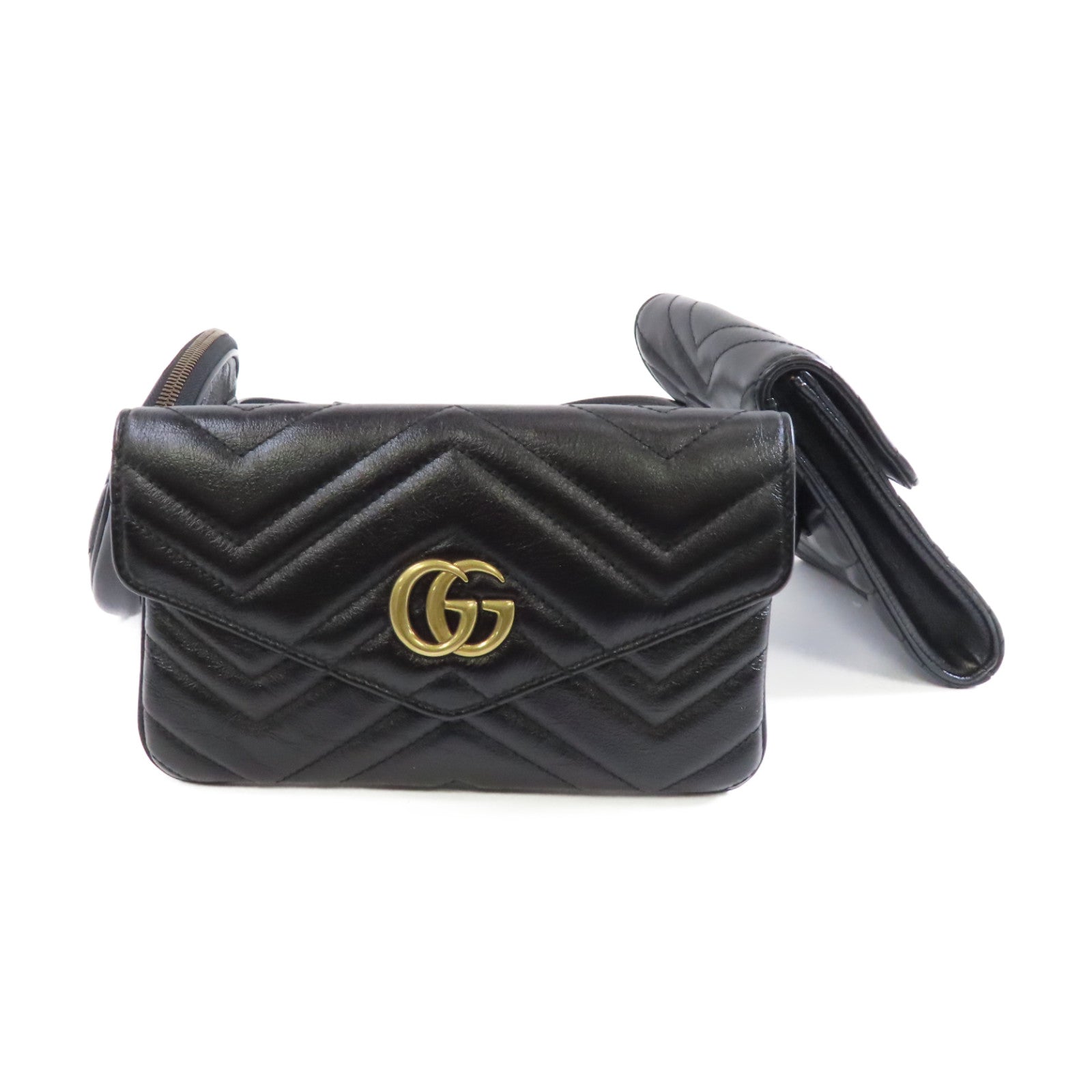GUCCI 【激減優惠】牛皮皮革GG Marmont Waist Bag金扣腰包黑色