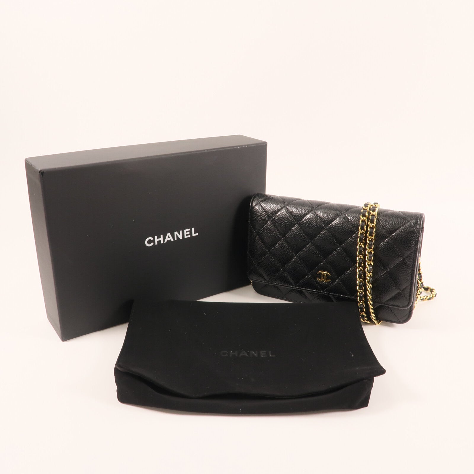 CHANEL 牛皮皮革Wallet On Chain金扣鏈帶肩背袋