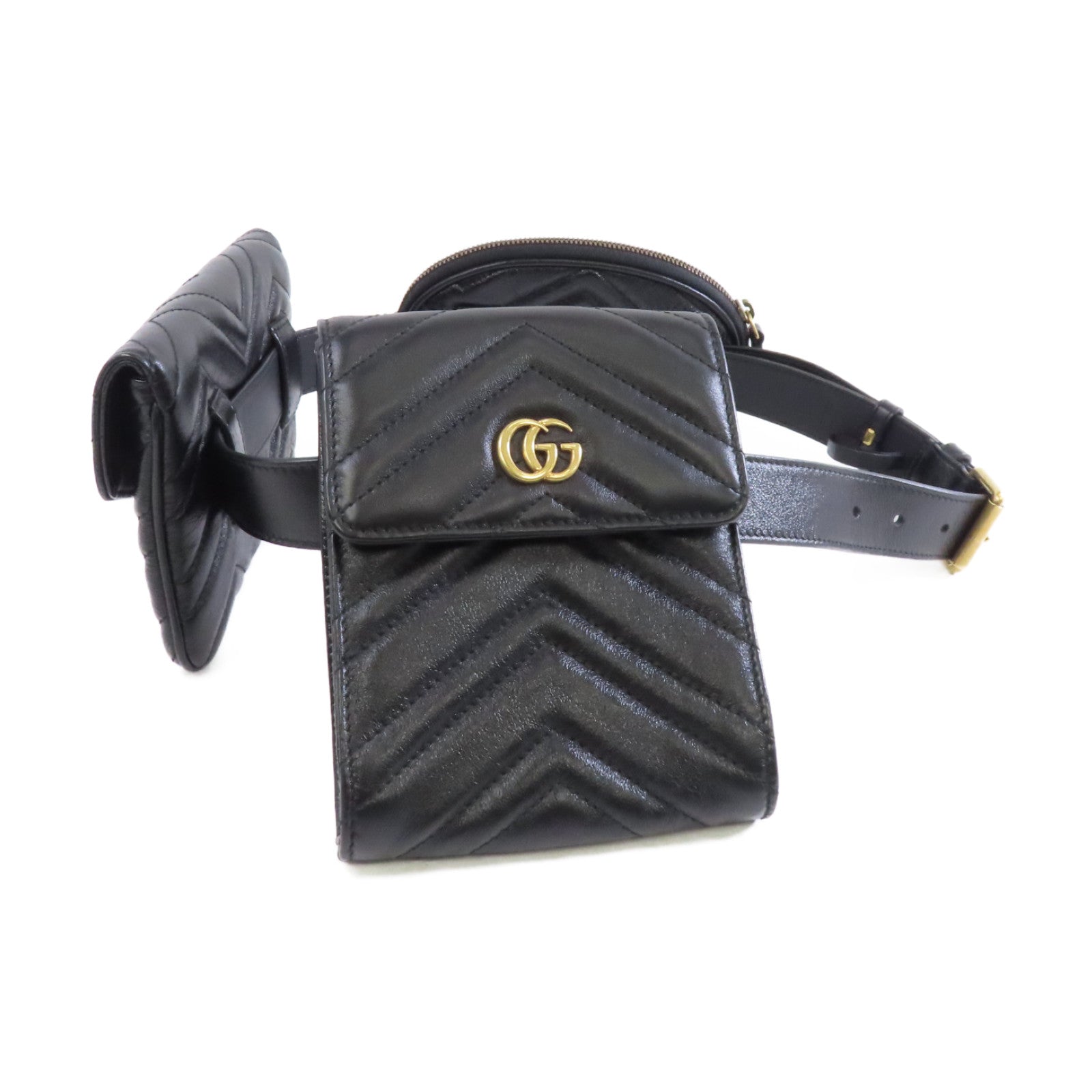 GUCCI 【激減優惠】牛皮皮革GG Marmont Waist Bag金扣腰包黑色