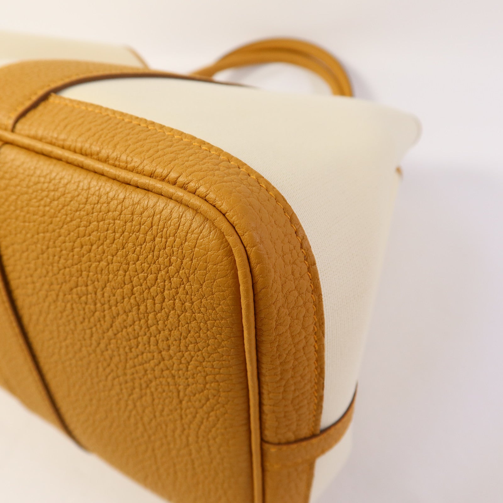 HERMES 帆布/皮革Garden Party PM銀扣手挽袋