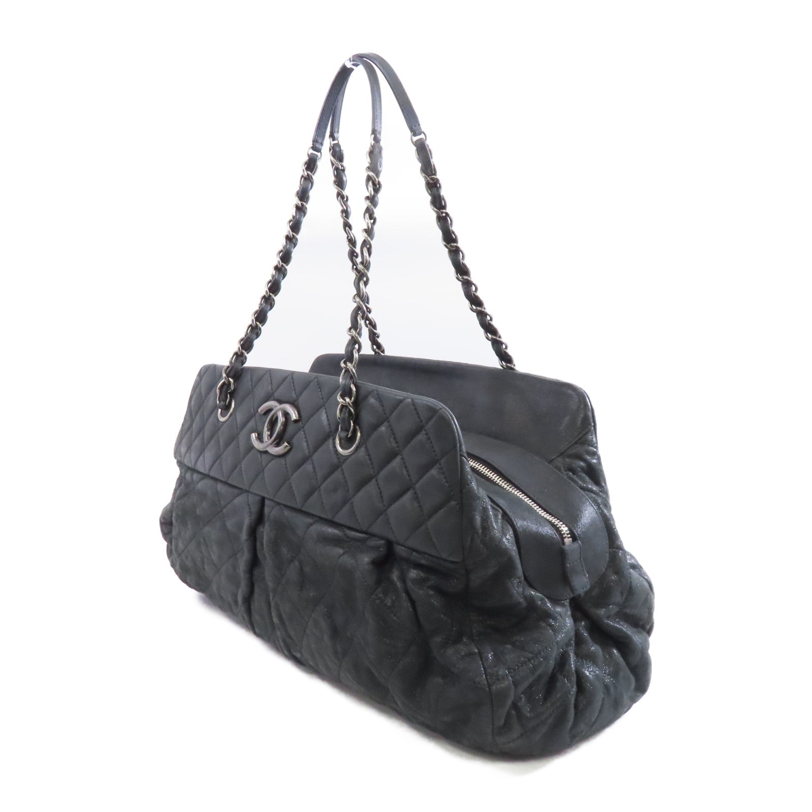 CHANEL 【激減優惠】塗層皮革Chain Shoulder Bag銀扣鏈帶肩背袋黑色