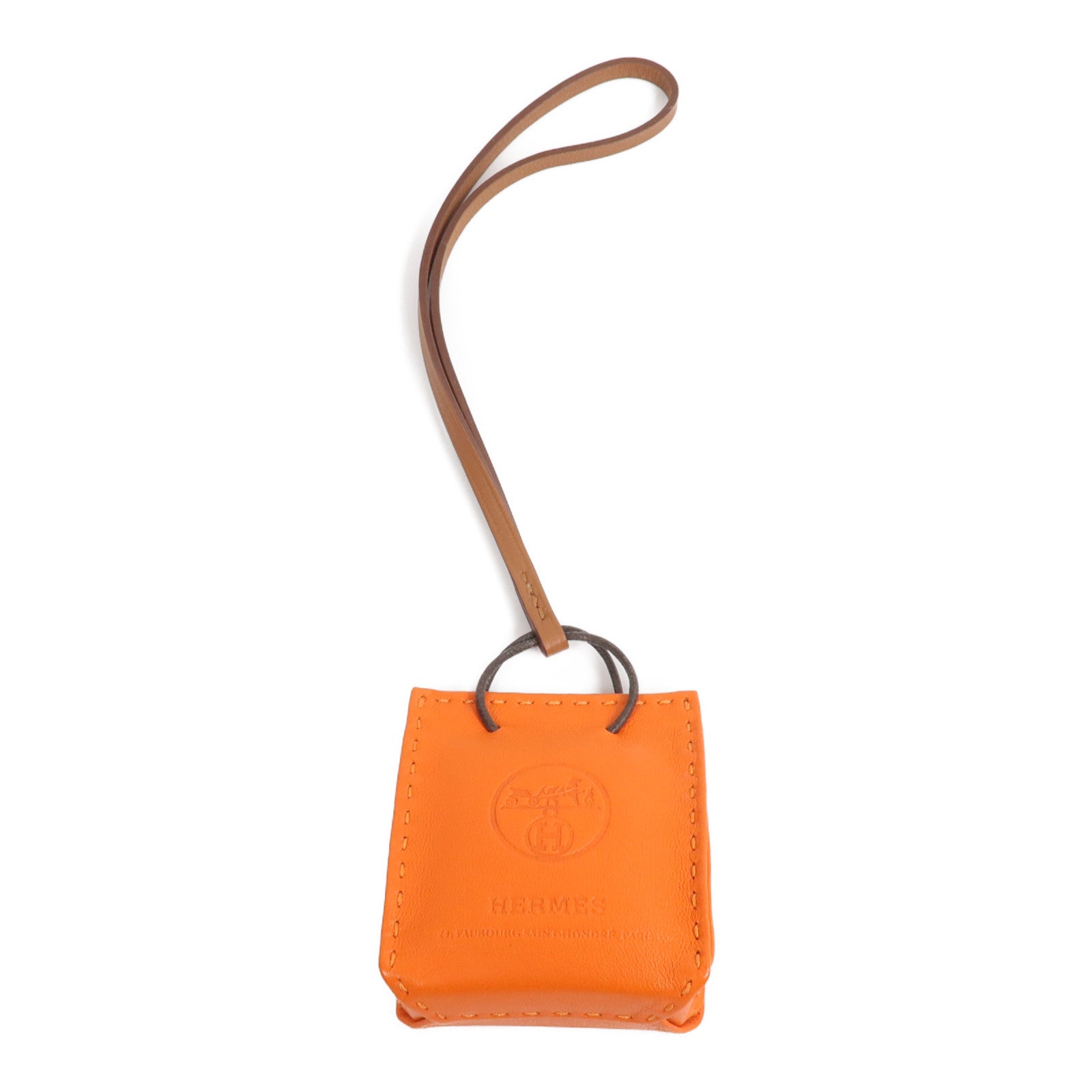 HERMES Milo皮革Sac Orange Bag Charm掛飾Orange