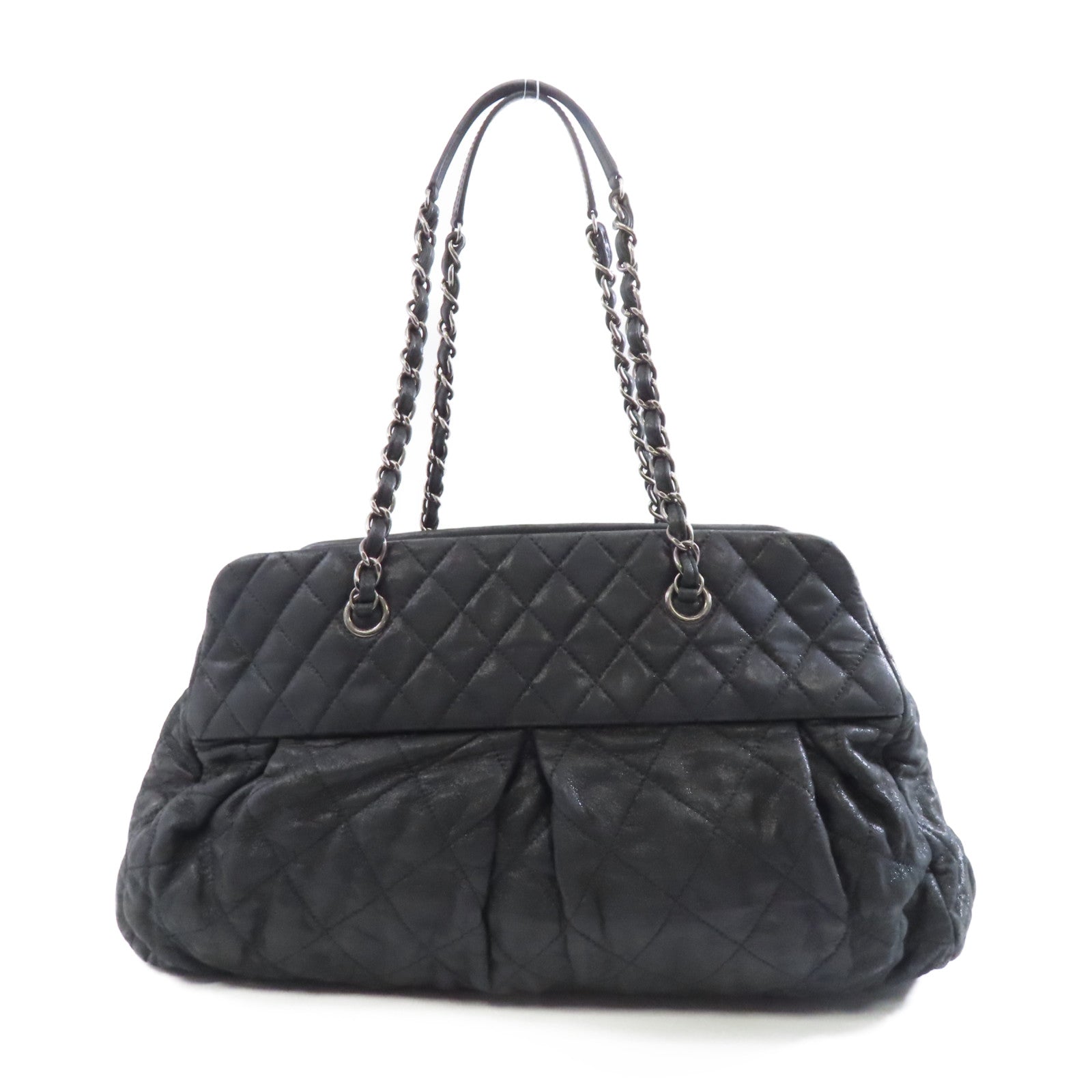 CHANEL 【激減優惠】塗層皮革Chain Shoulder Bag銀扣鏈帶肩背袋黑色